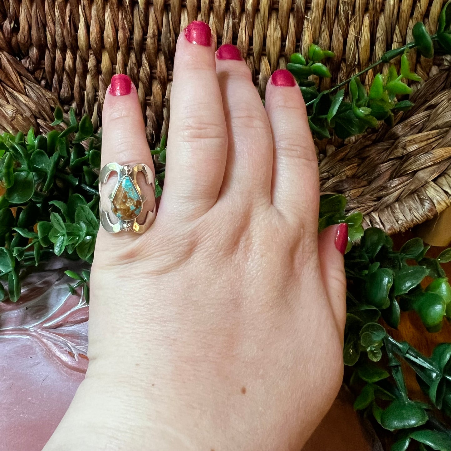 Sterling Silver Kingman Turquoise Cutout Ring – Size 6