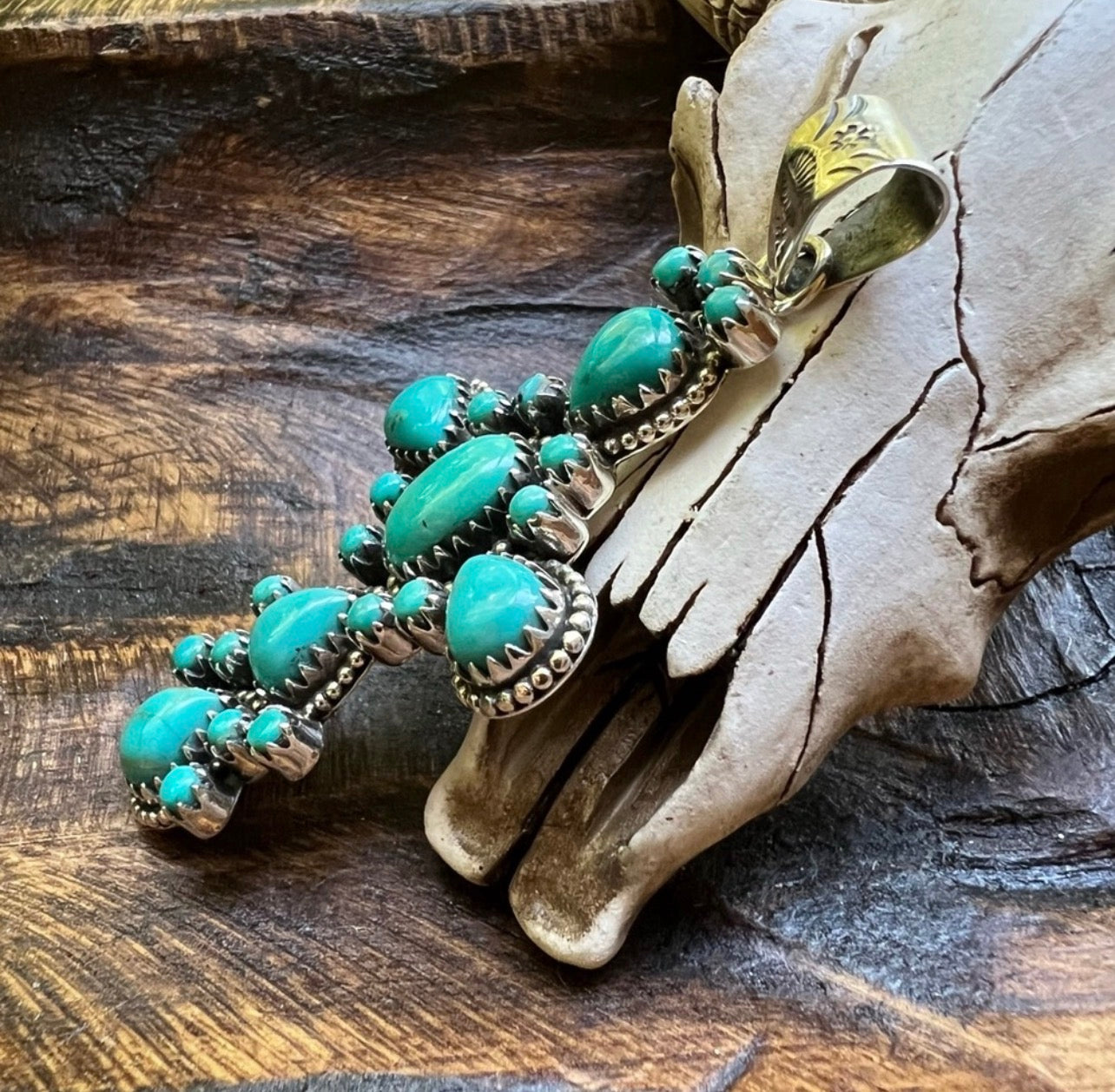 Sterling Silver & Kingman Turquoise Cluster Cross Pendant