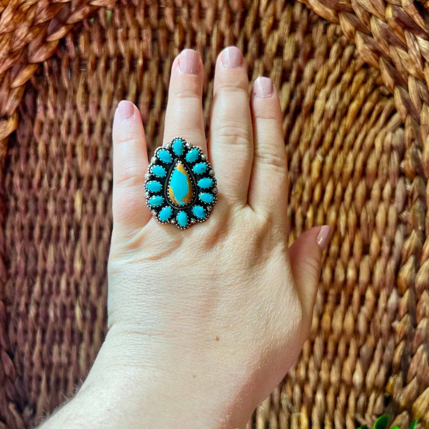 Kingman Turquoise Cluster Statement Ring – Size 8.5 | Sterling Silver
