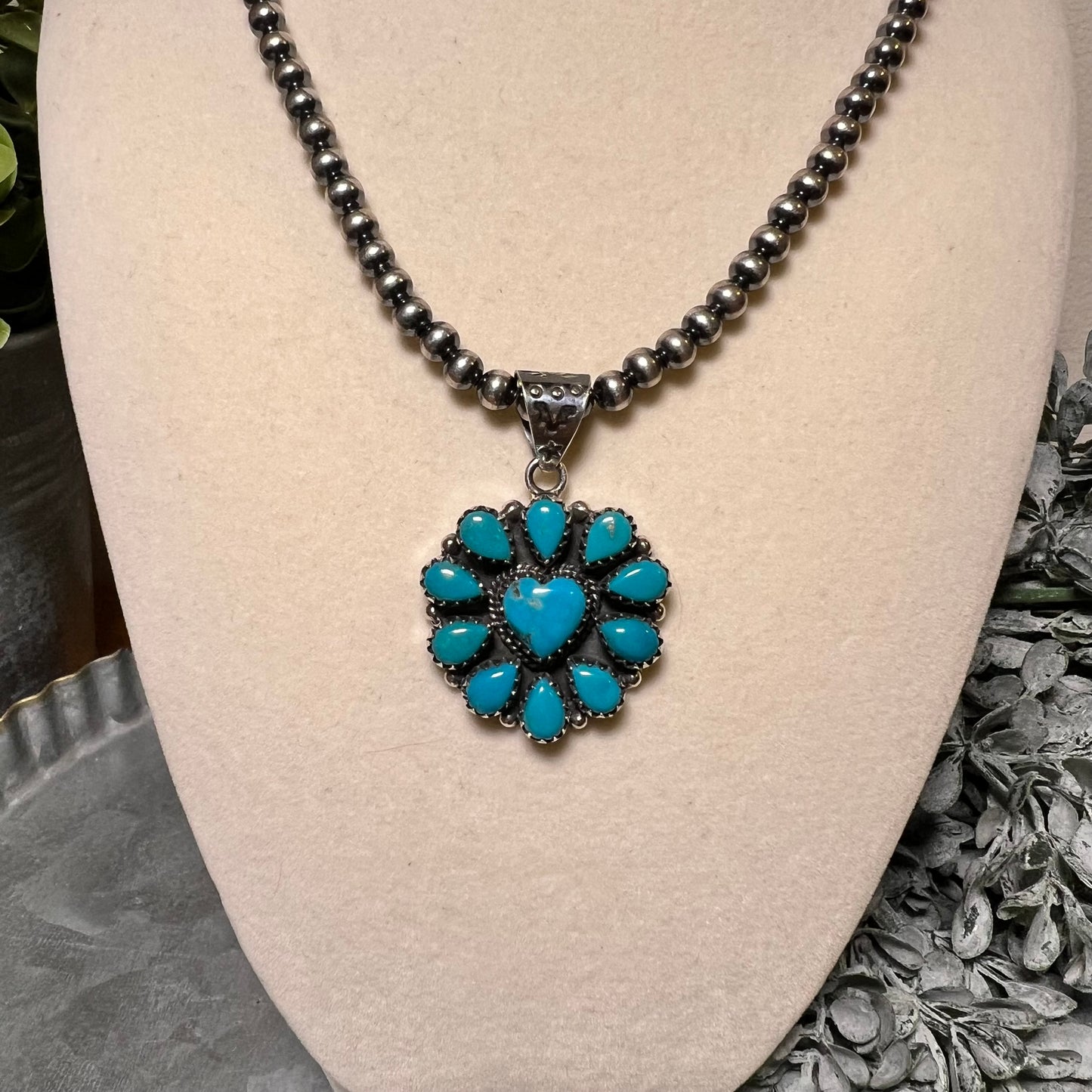 Kingman Turquoise Heart Cluster Pendant | Sterling Silver Statement