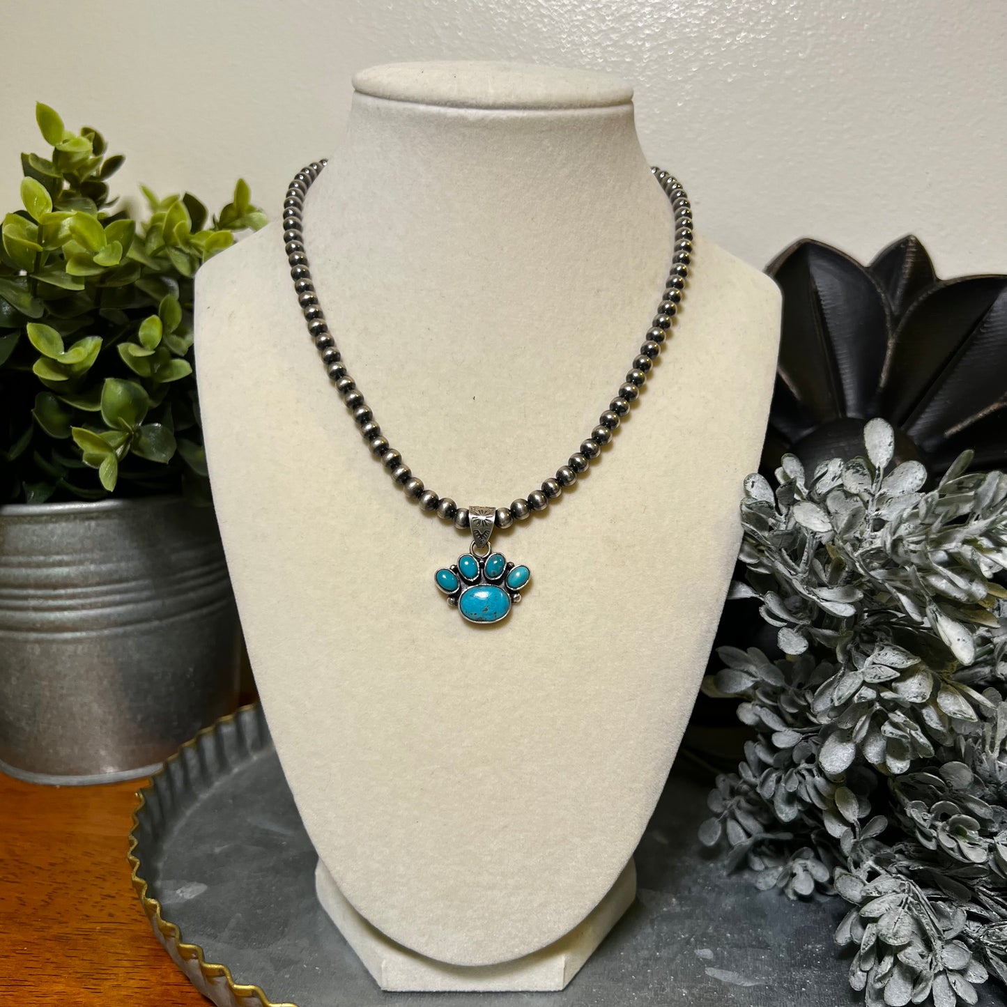 Kingman Turquoise Paw Pendant Sterling Silver Handmade Southwestern