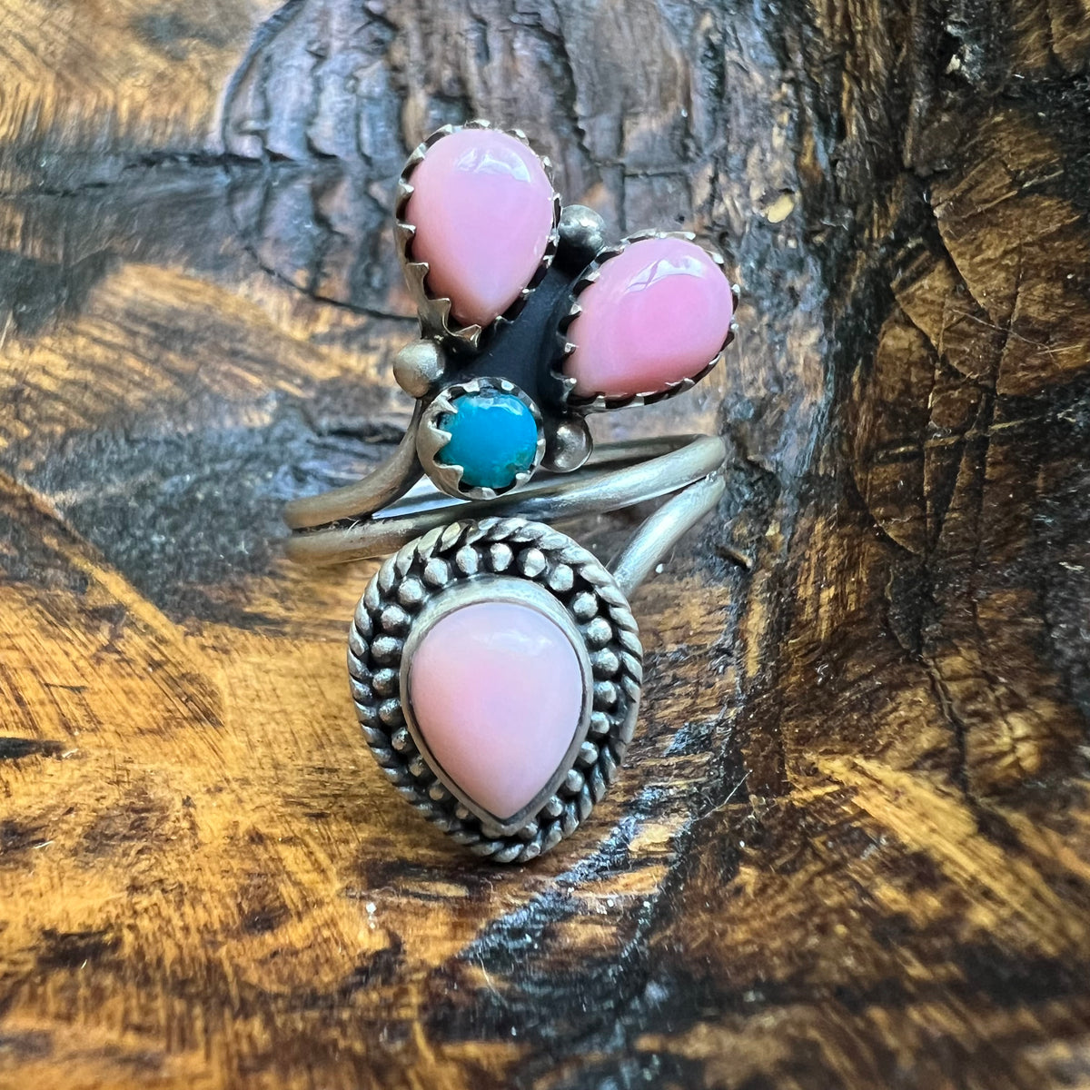 Sterling Silver Queen Conch & Turquoise Statement Ring – Size 10