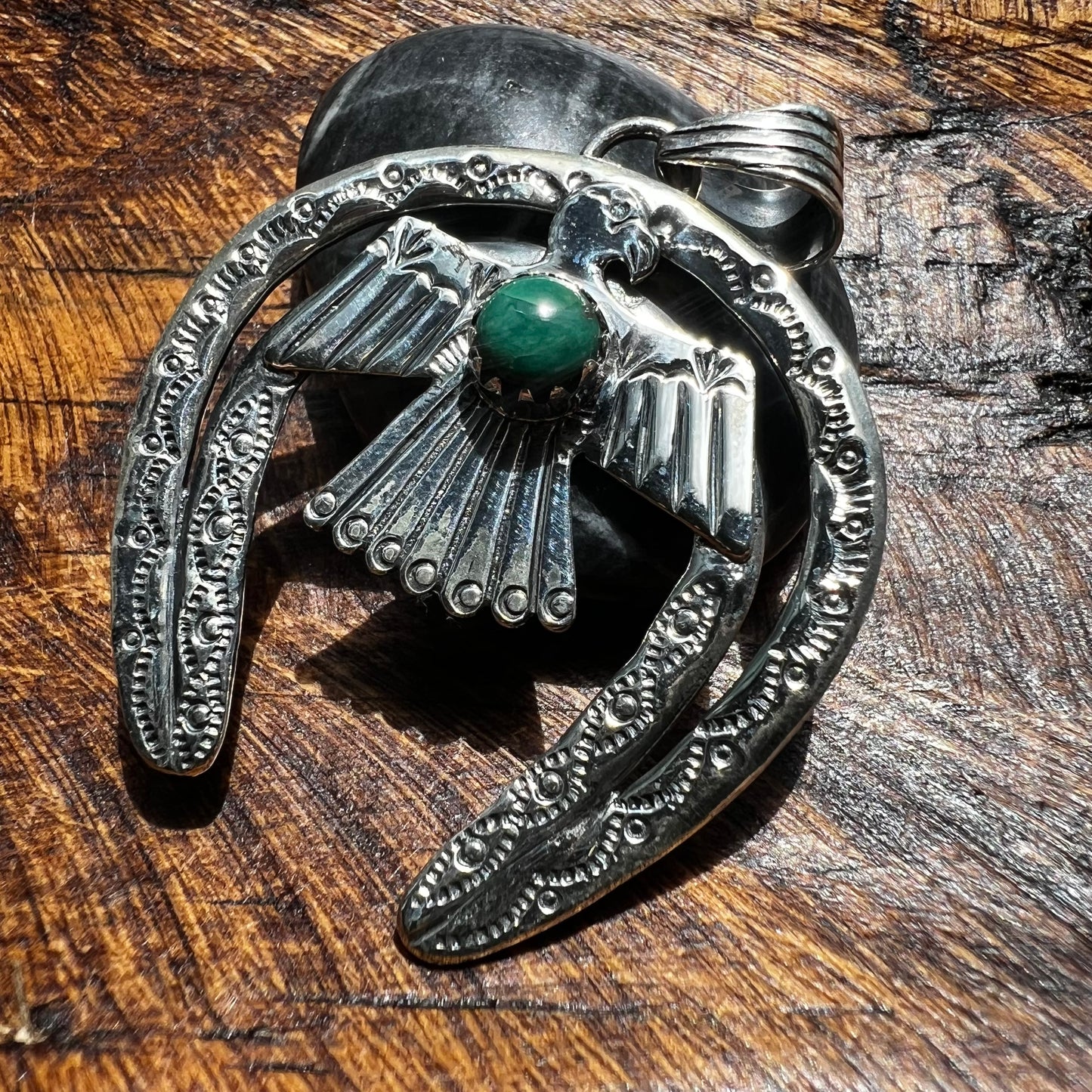 Kingman Turquoise Thunderbird Naja Pendant | Sterling Silver