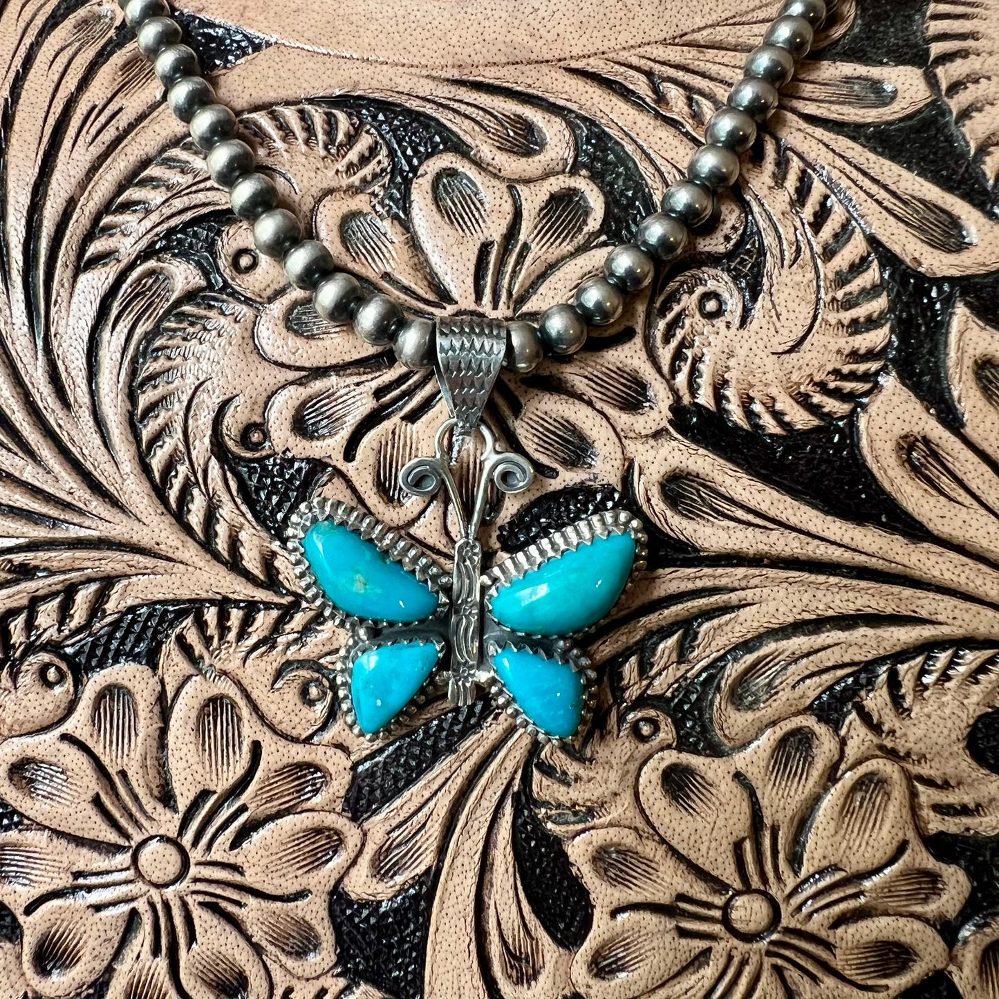 Kingman Turquoise Butterfly Pendant in Sterling Silver