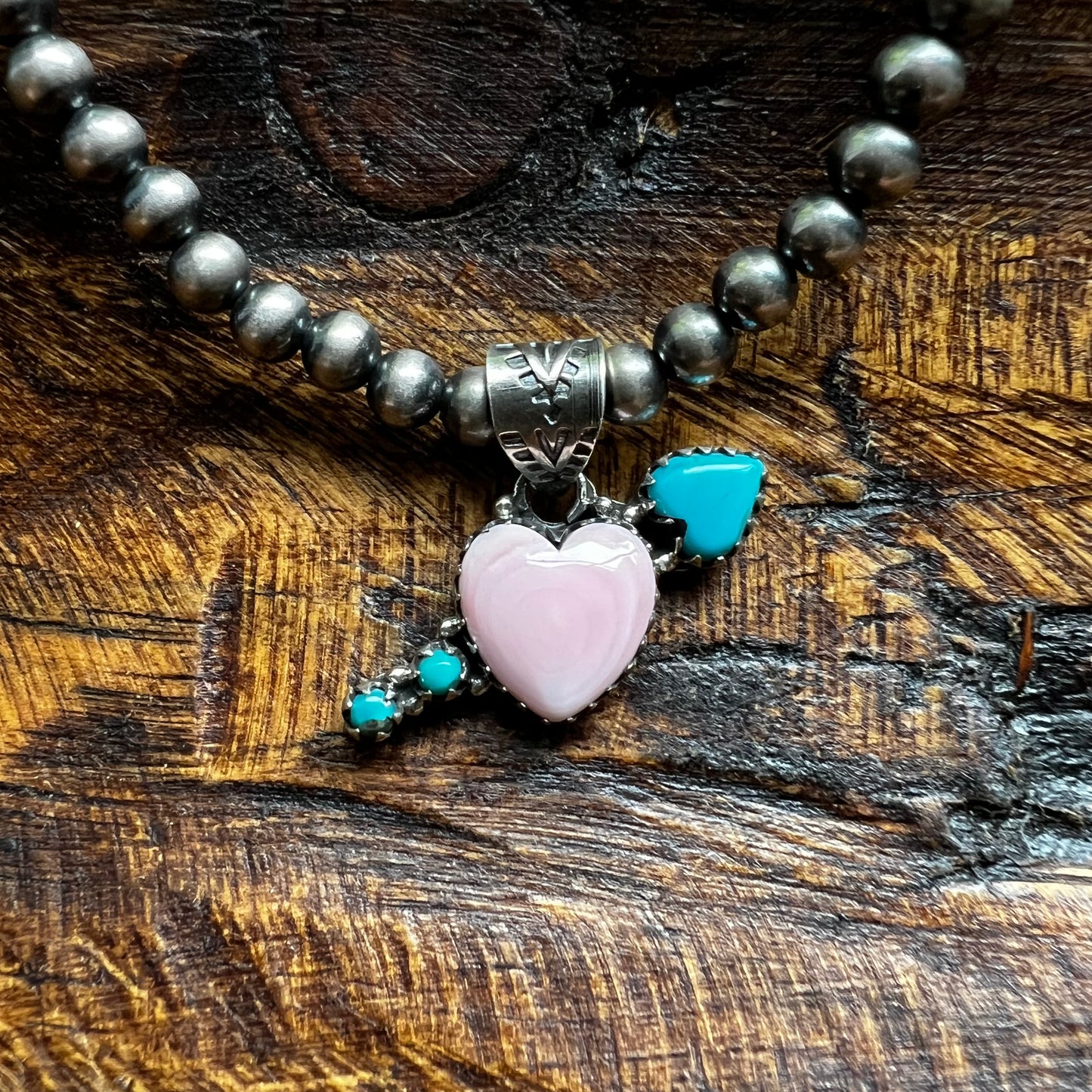 Queen Conch Heart & Kingman Turquoise Arrow Sterling Silver Pendant