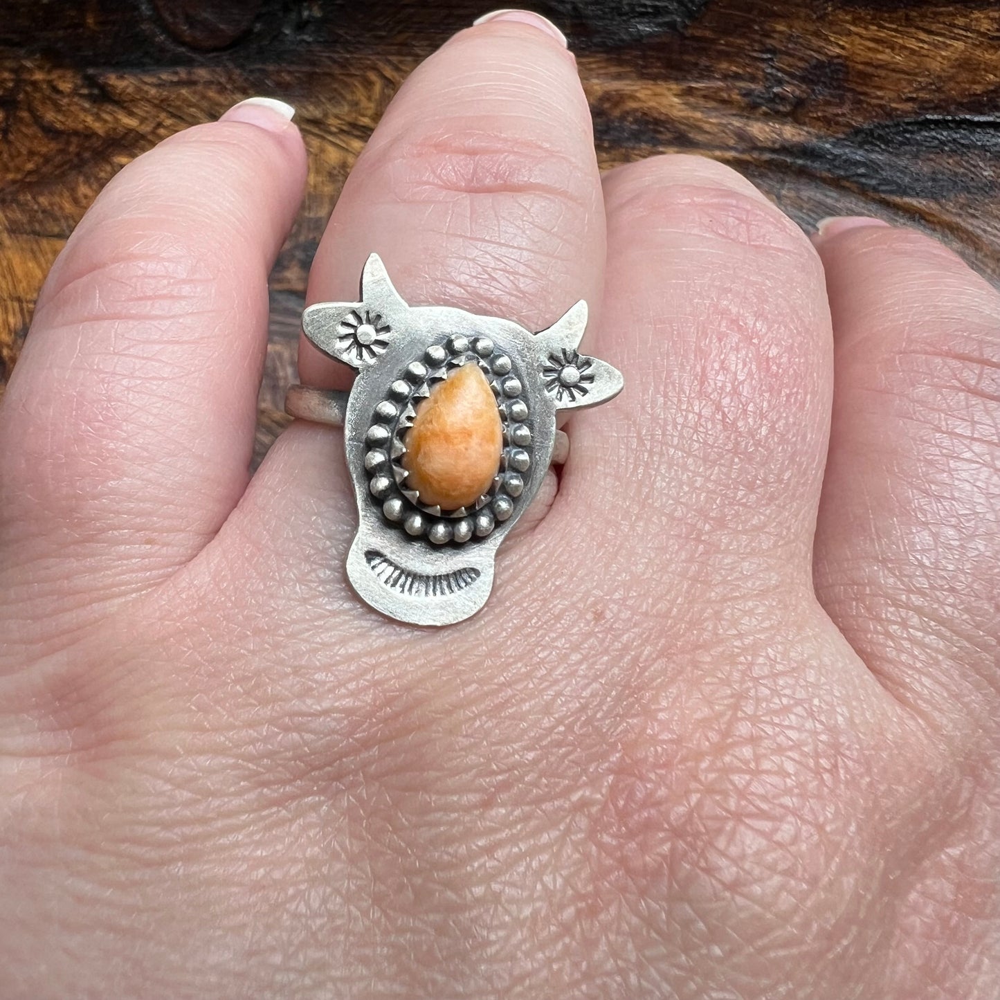 Sterling Silver Spiny Oyster Cow Ring | Adjustable Southwestern Statement Ring