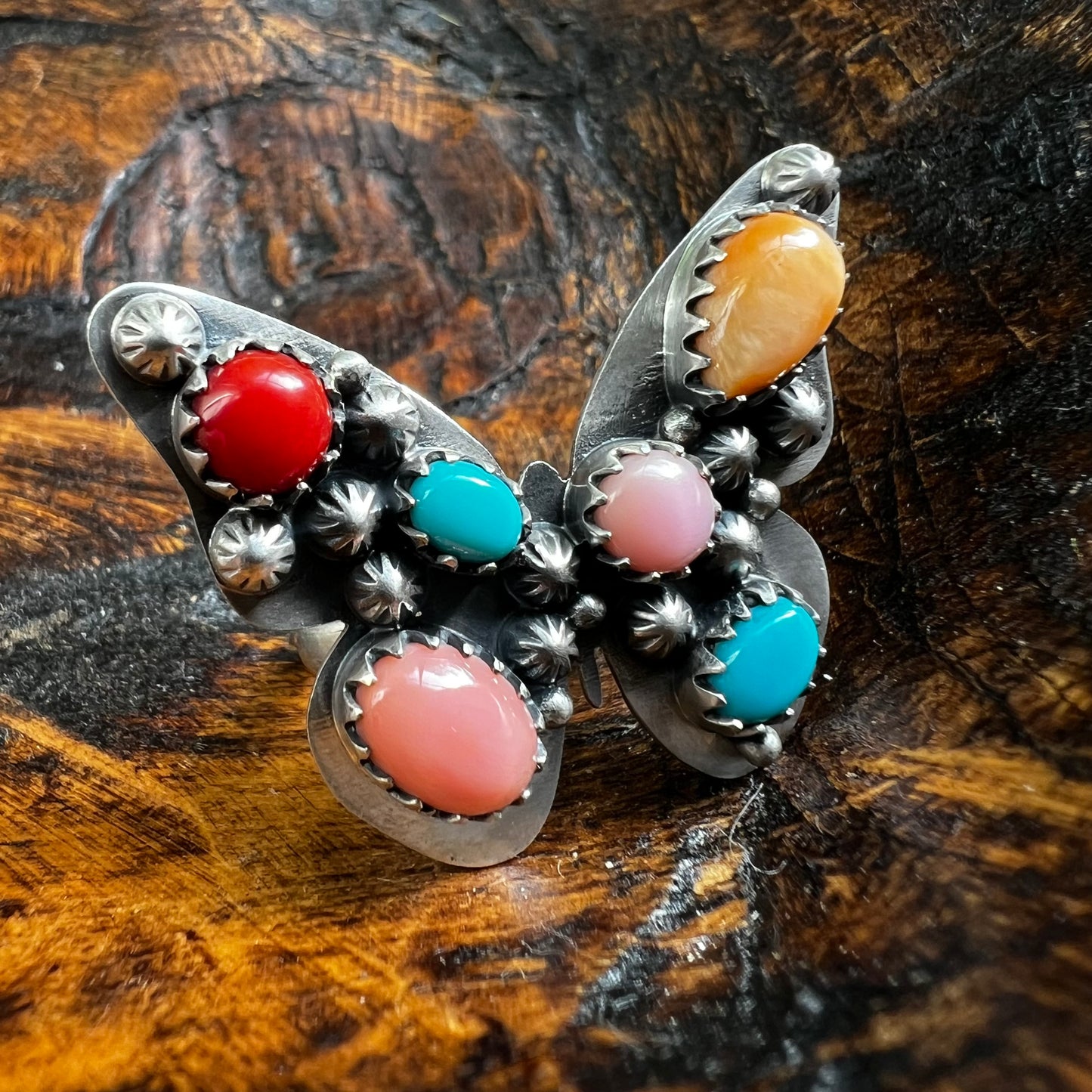 Sterling Silver Multi Stone Butterfly Ring Size 8 Adjustable