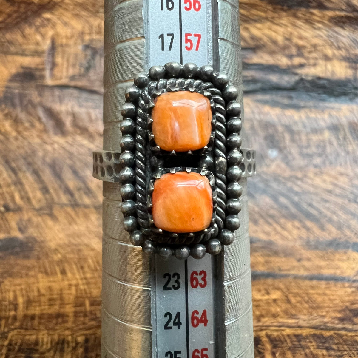 Sterling Silver | Spiny Oyster Double Stone Ring Size 9