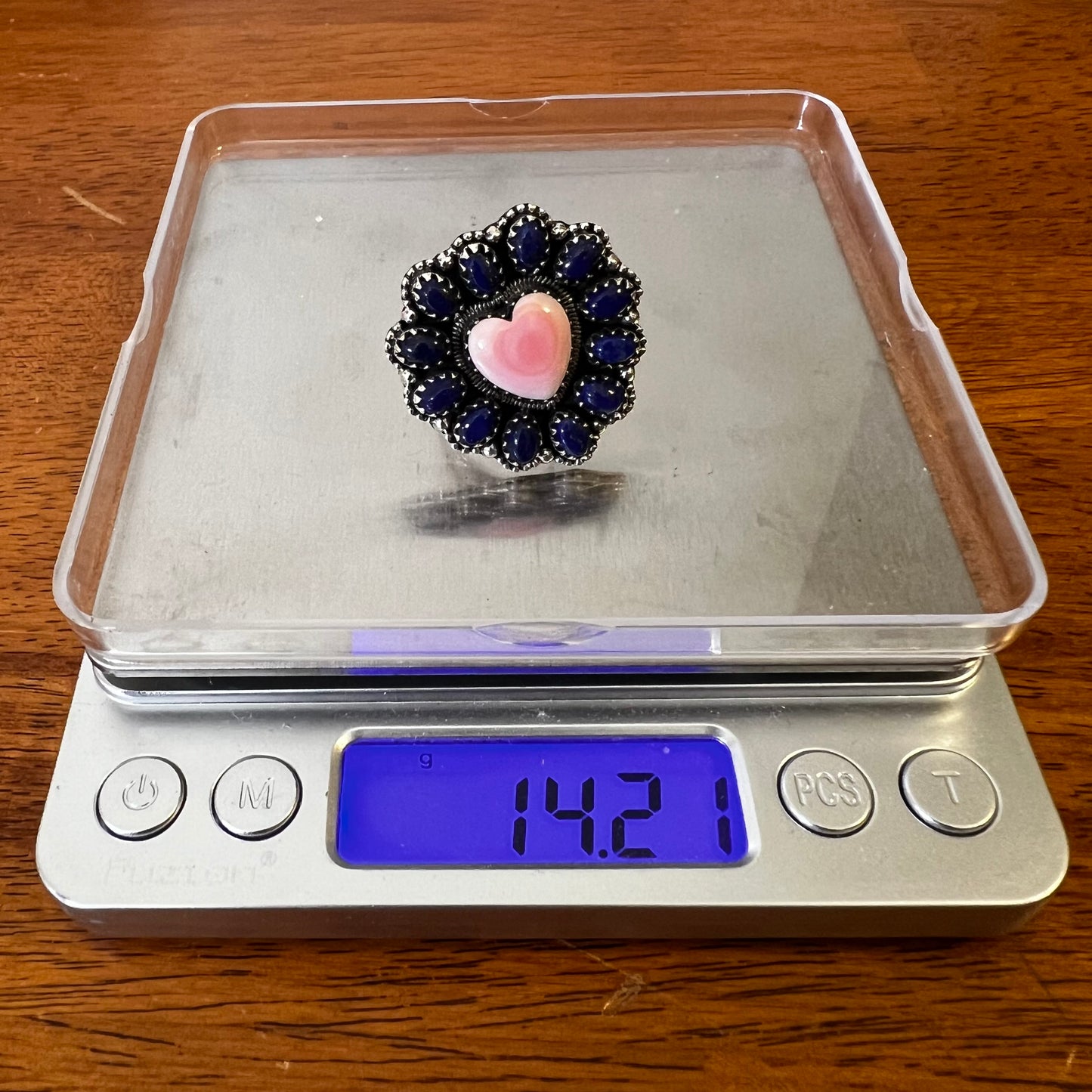 Pink Queen Conch Heart & Lapis Lazuli Statement Ring – Sterling Silver