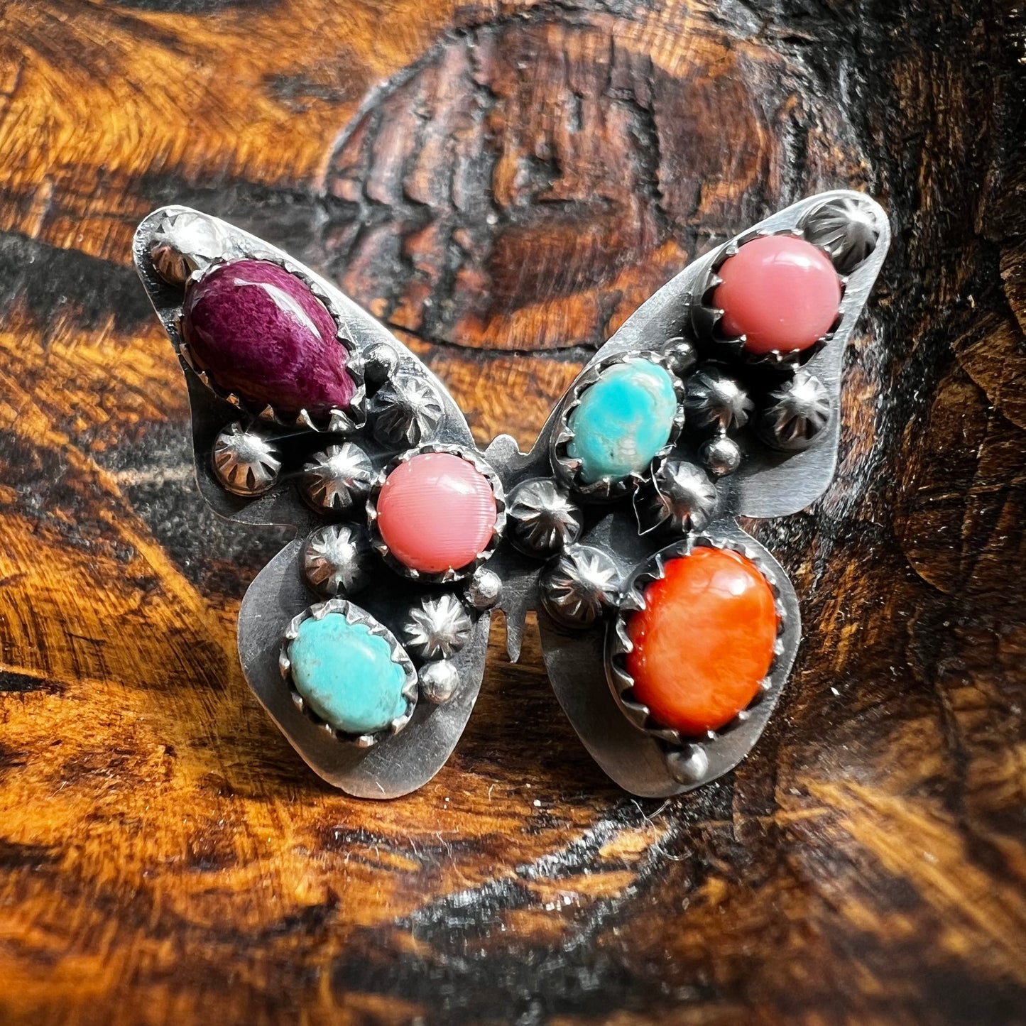 Sterling Silver Multi Stone Butterfly Ring Size 8 (Adjustable)