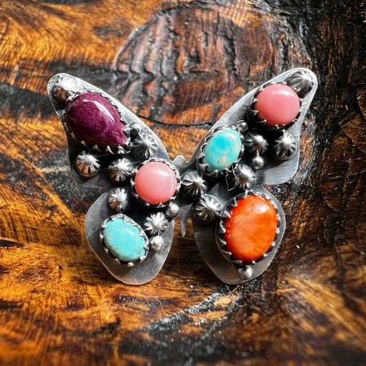 Sterling Silver Multi Stone Butterfly Ring Size 8 (Adjustable)