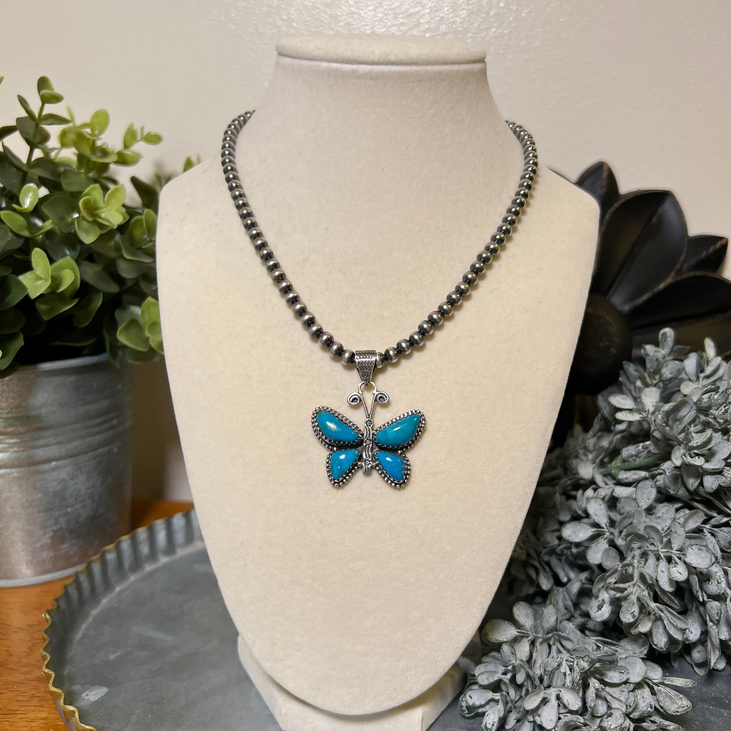 Kingman Turquoise Butterfly Pendant in Sterling Silver