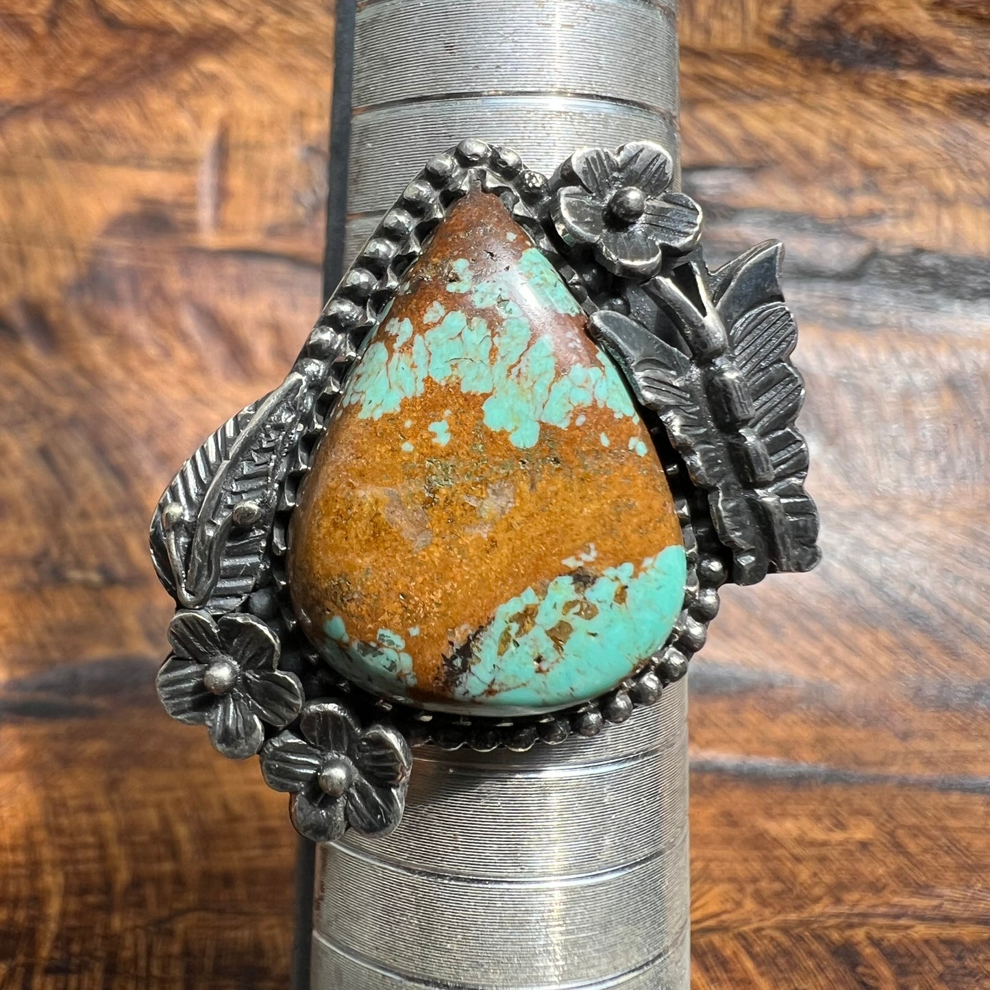 925 Sterling Silver Kingman Turquoise Floral Butterfly Statement Ring Sz 9