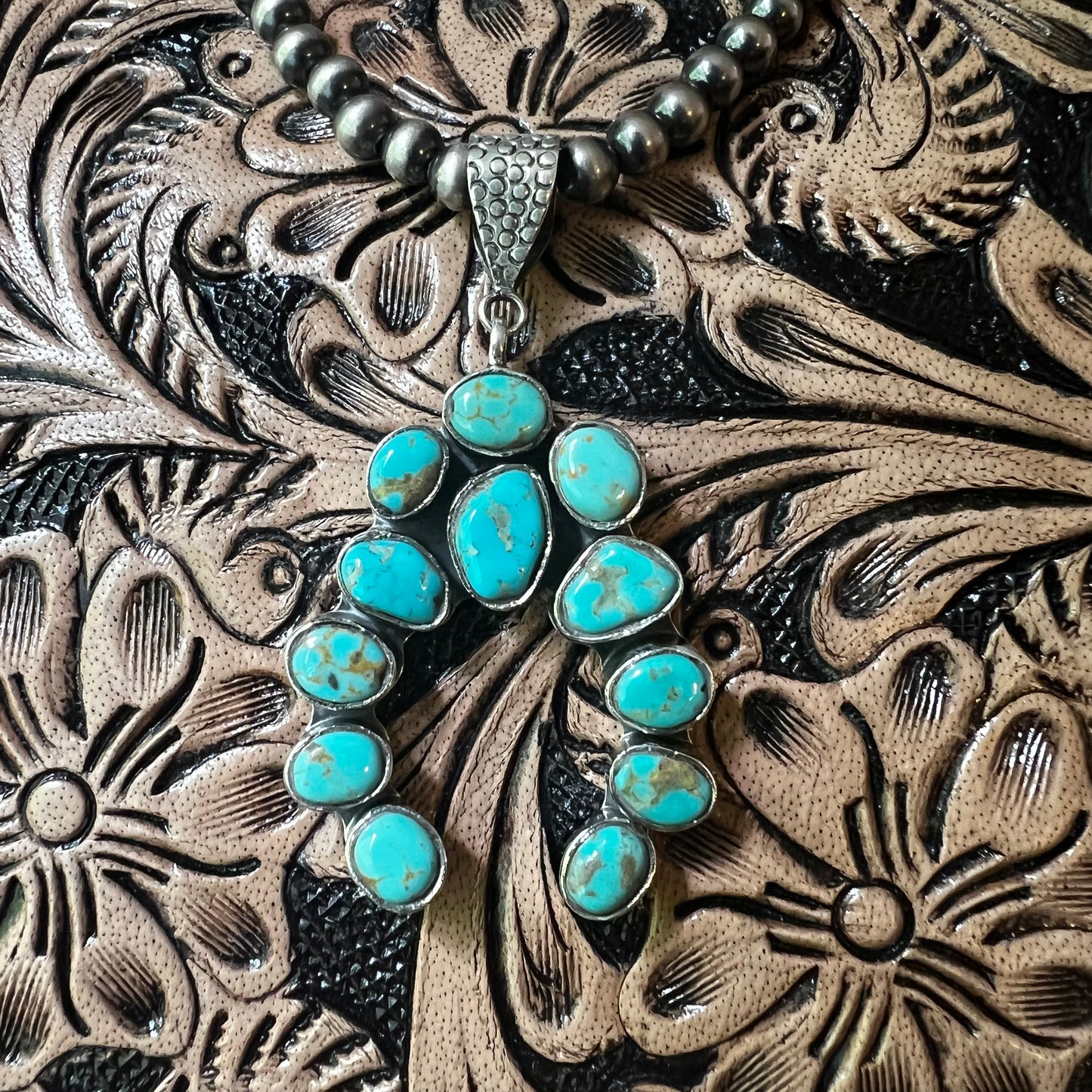 Sterling Silver Kingman Turquoise Naja Pendant