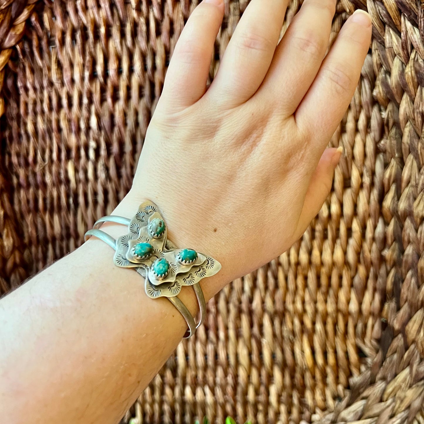 Fox Turquoise Butterfly Sterling Silver Cuff Bracelet
