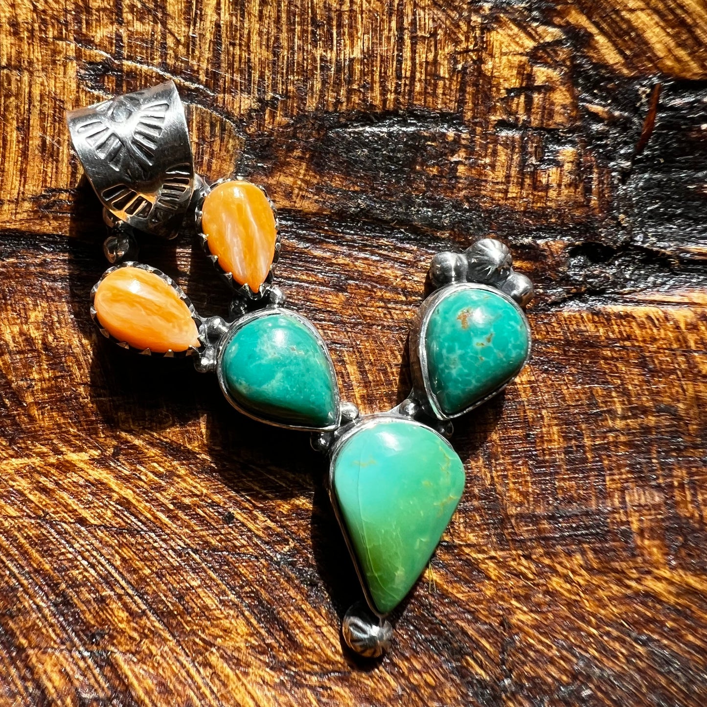 Kingman Turquoise & Spiny Oyster Cactus Pendant in Sterling Silver