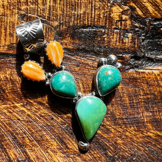 Kingman Turquoise & Spiny Oyster Cactus Pendant in Sterling Silver