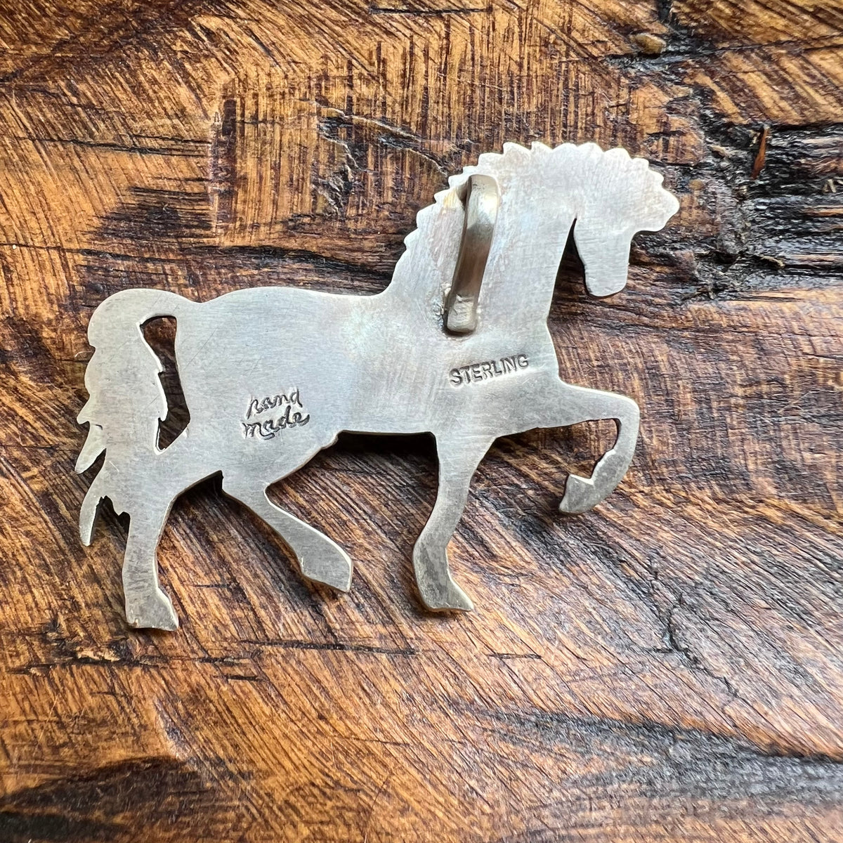 Sterling Silver Multi-Stone Horse Pendant – Kingman Turquoise, Queen Conch, Spiny Oyster & Italian Red Coral
