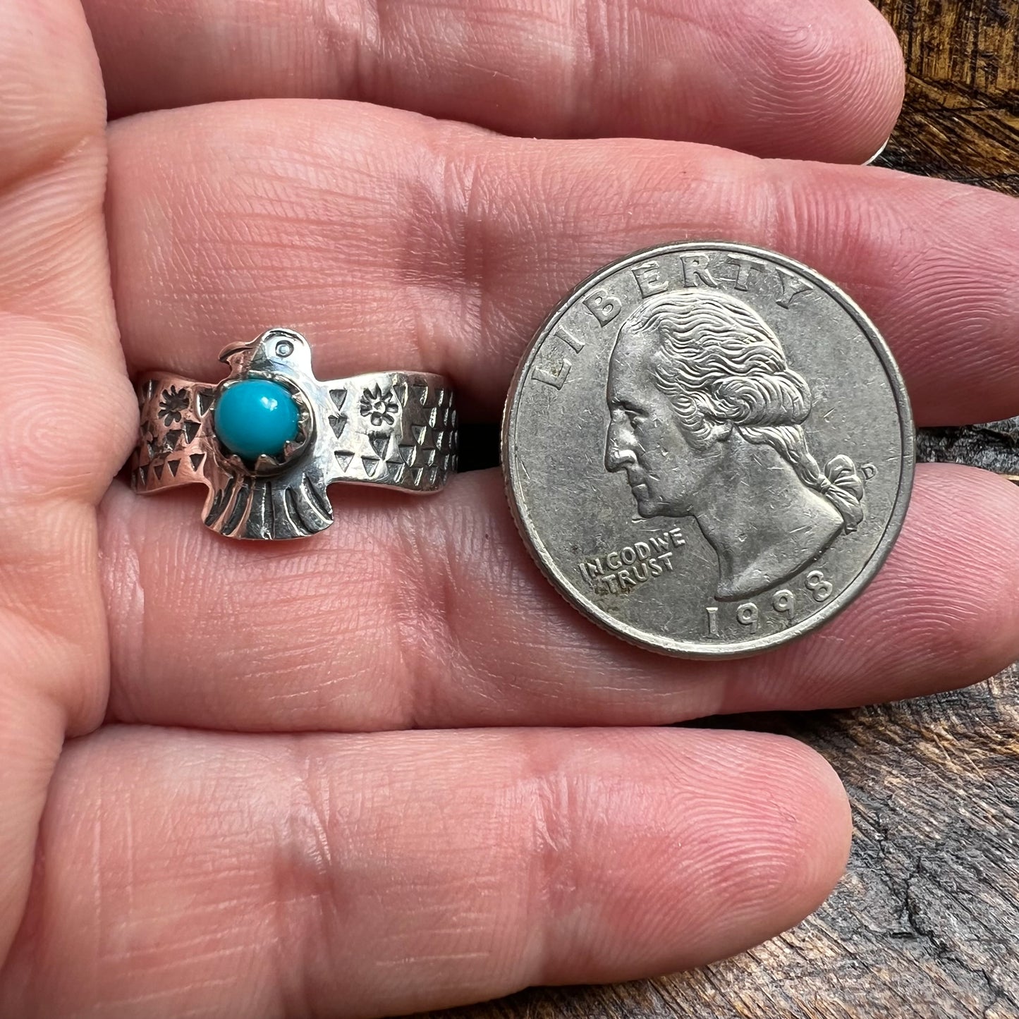 Sterling Silver Kingman Turquoise Thunderbird Ring Size 7.25