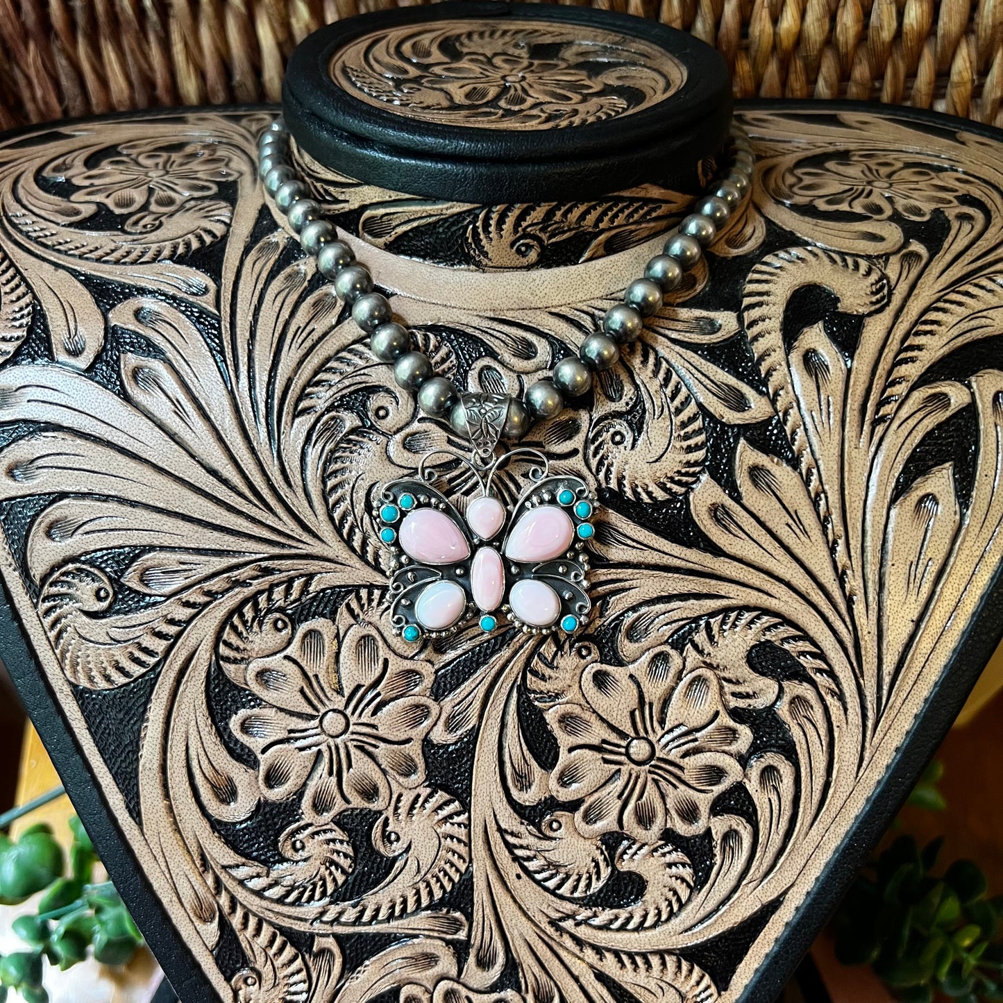 Sterling Silver Queen Conch & Kingman Turquoise Butterfly Pendant