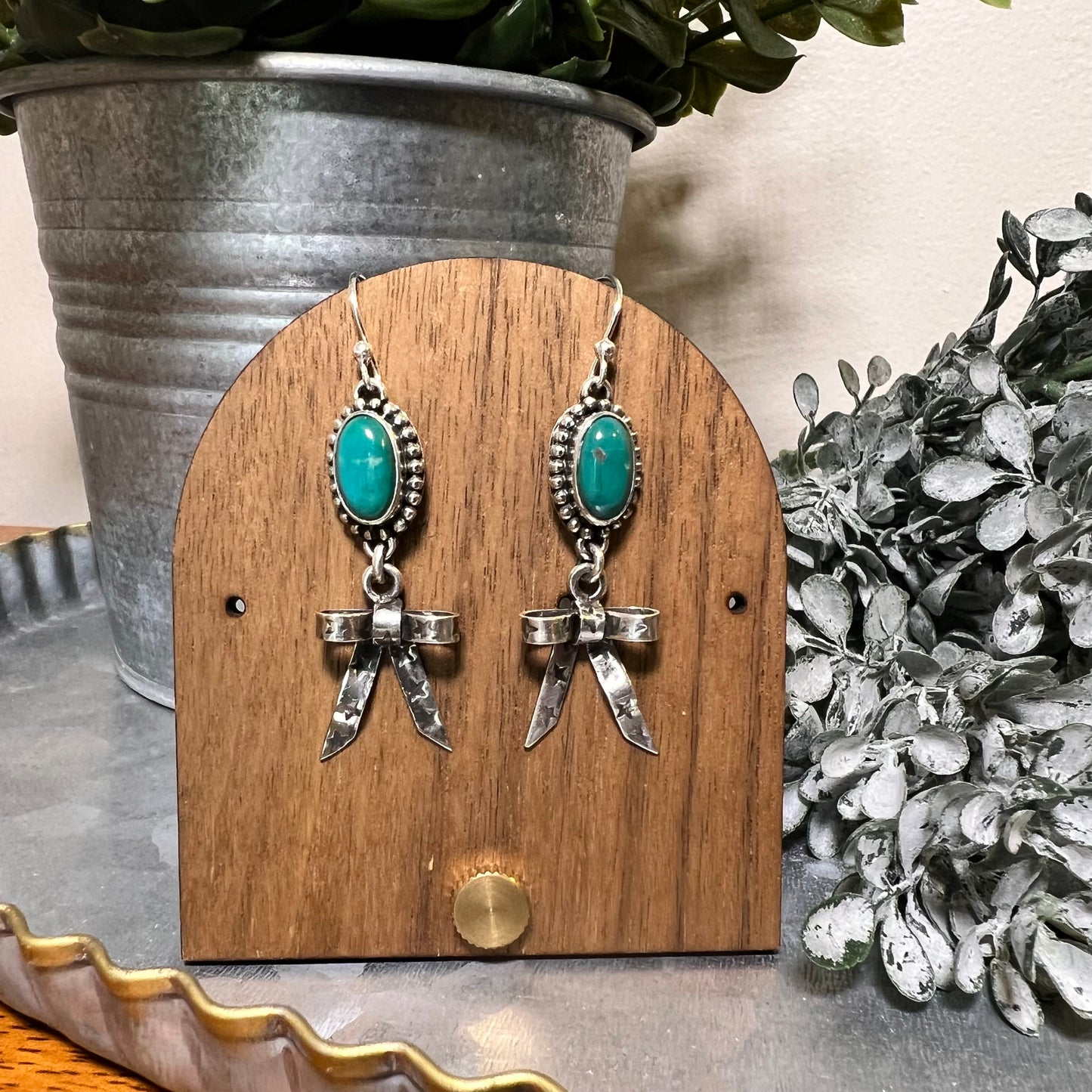 Kingman Turquoise Bow Dangle Earrings