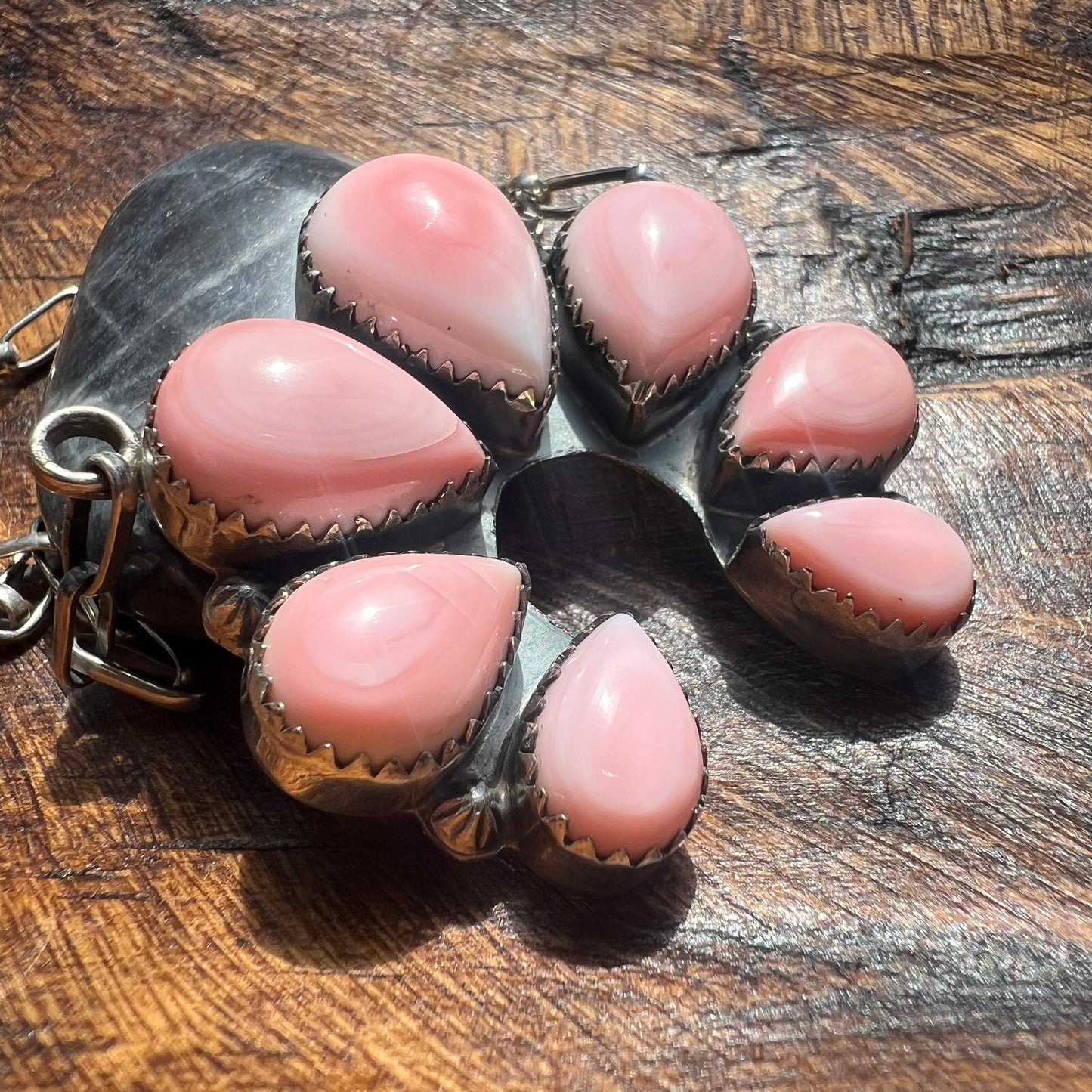 Sterling Silver Pink Conch Naja Statement Necklace