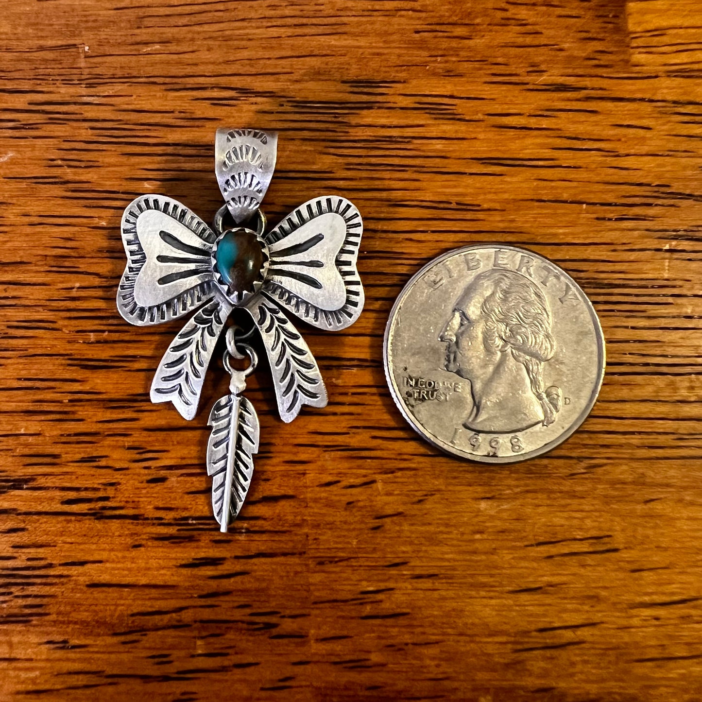 Sterling Silver Fox Turquoise Bow Pendant