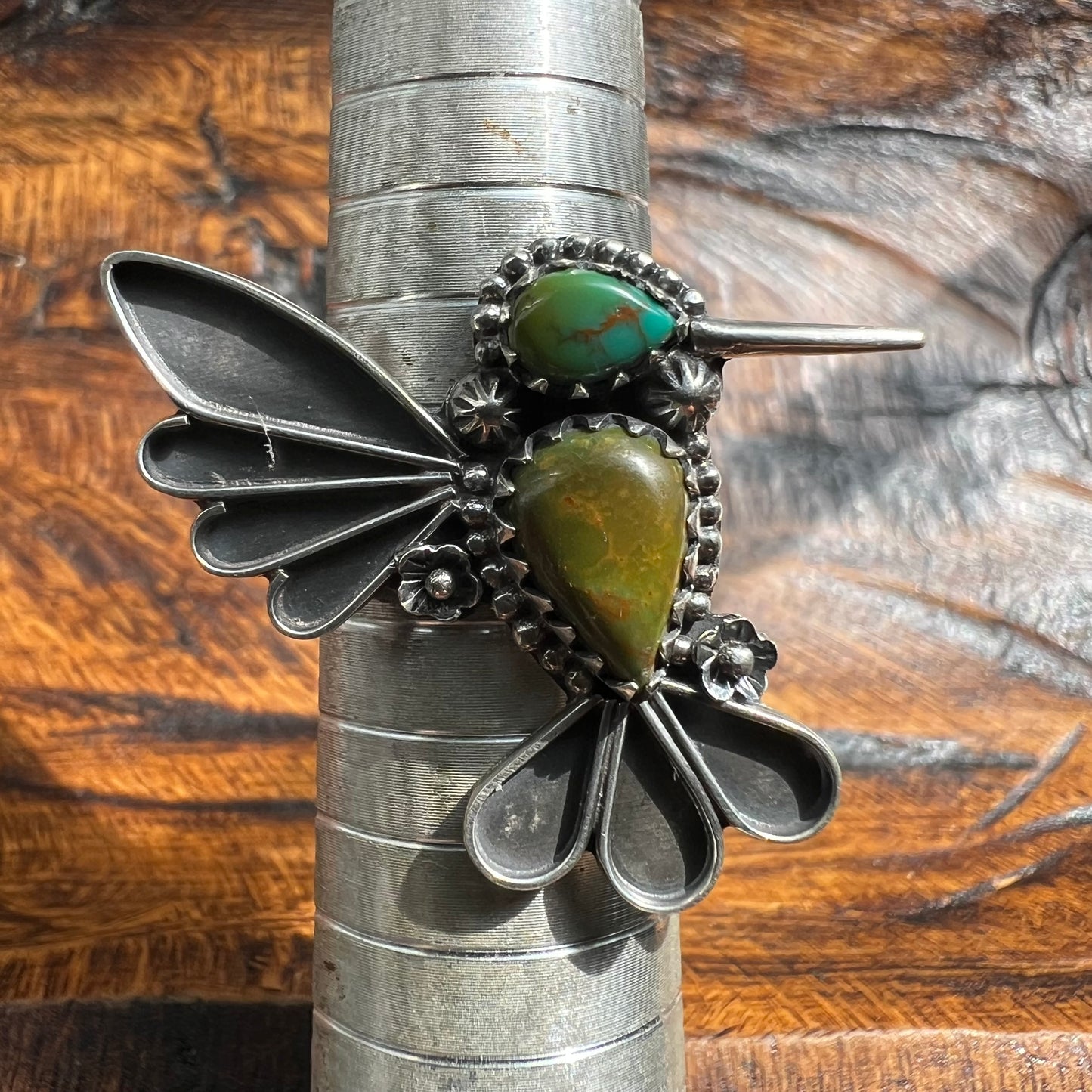 Sterling Silver Kingman Turquoise Hummingbird Ring Size 8