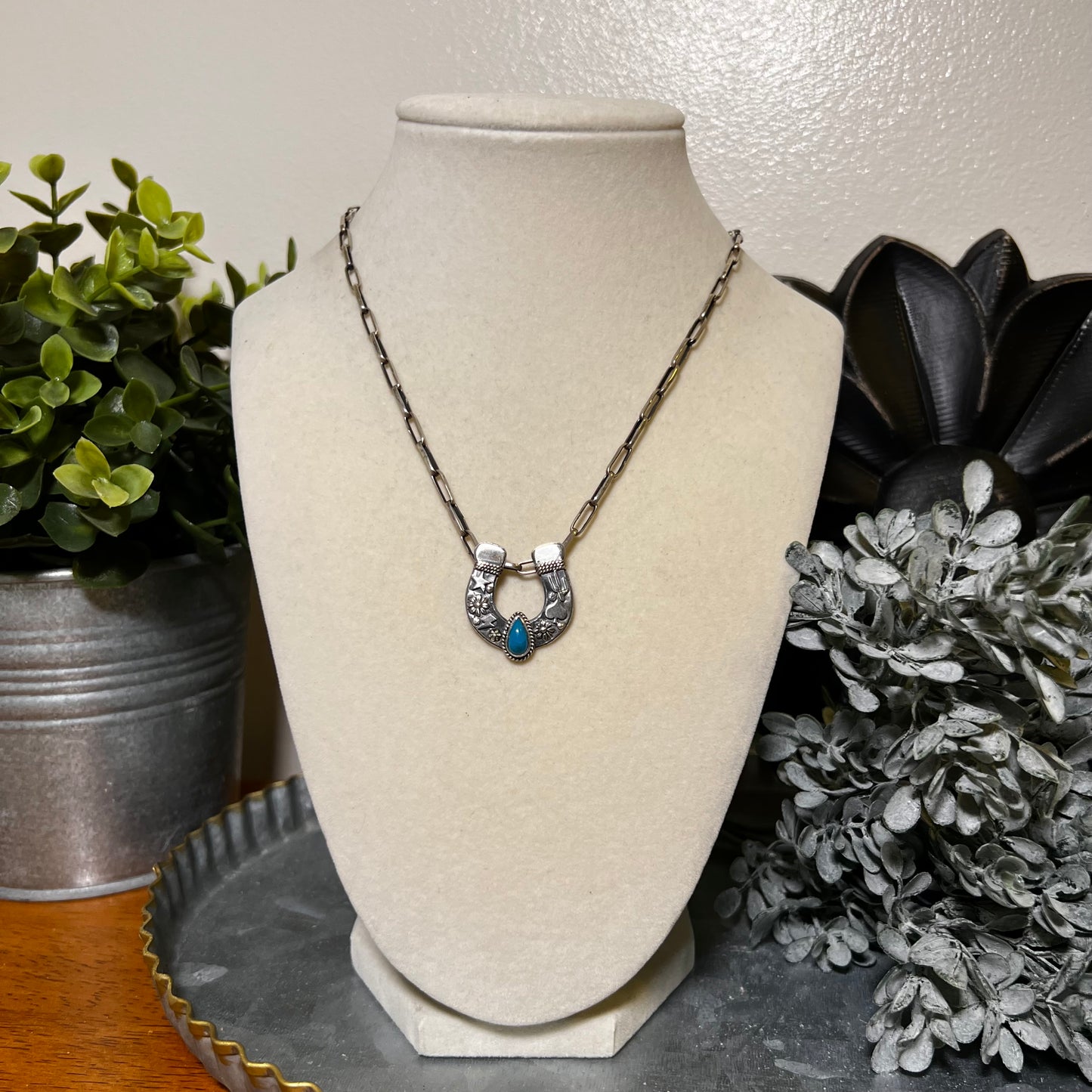 Sterling Silver & Kingman Turquoise Horseshoe Pendant