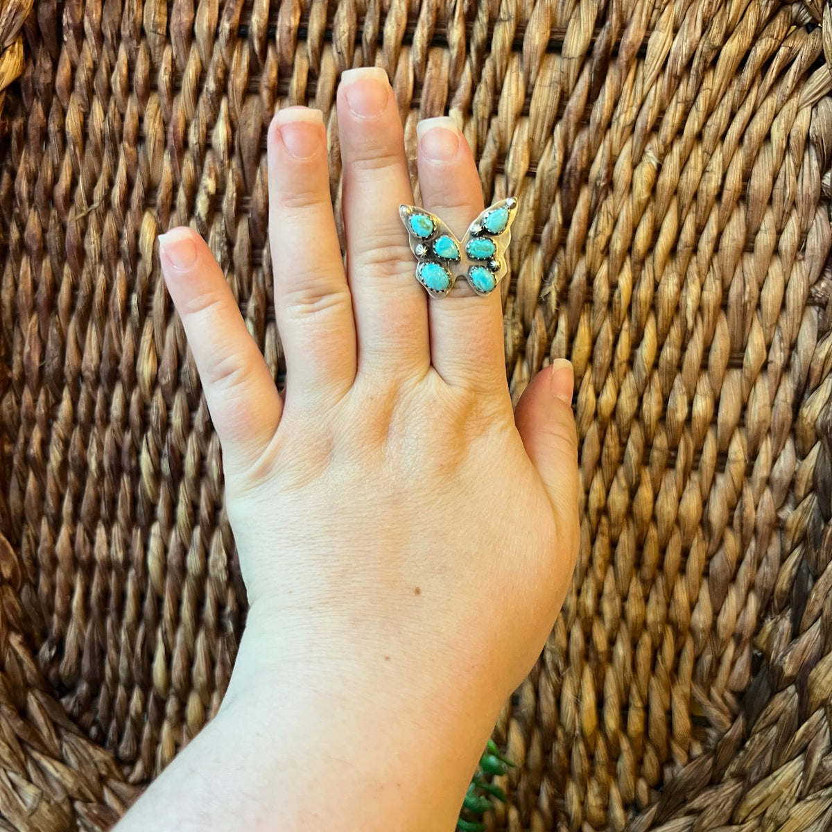 Sterling Silver Sonoran Gold Turquoise Butterfly Cluster Ring Size 6.5