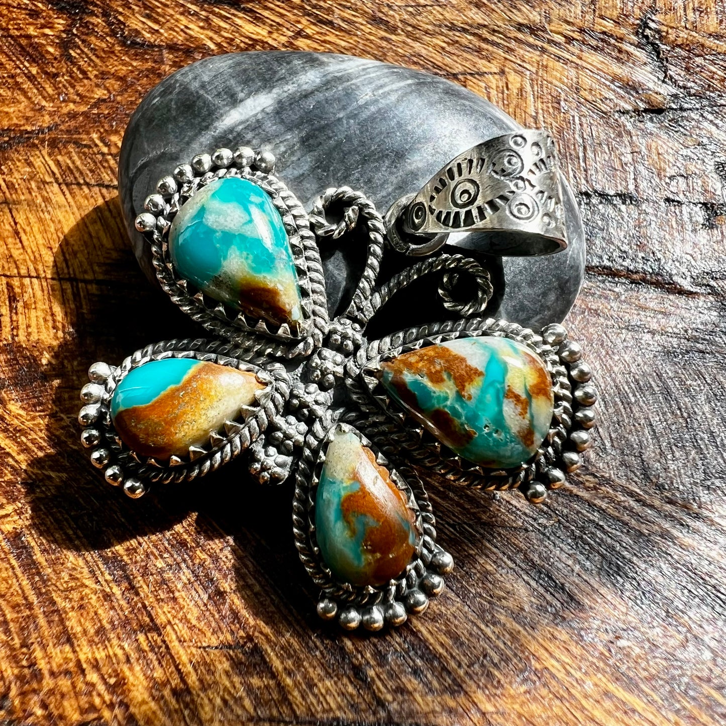 Ribbon Turquoise Statement Butterfly Pendant in Sterling Silver