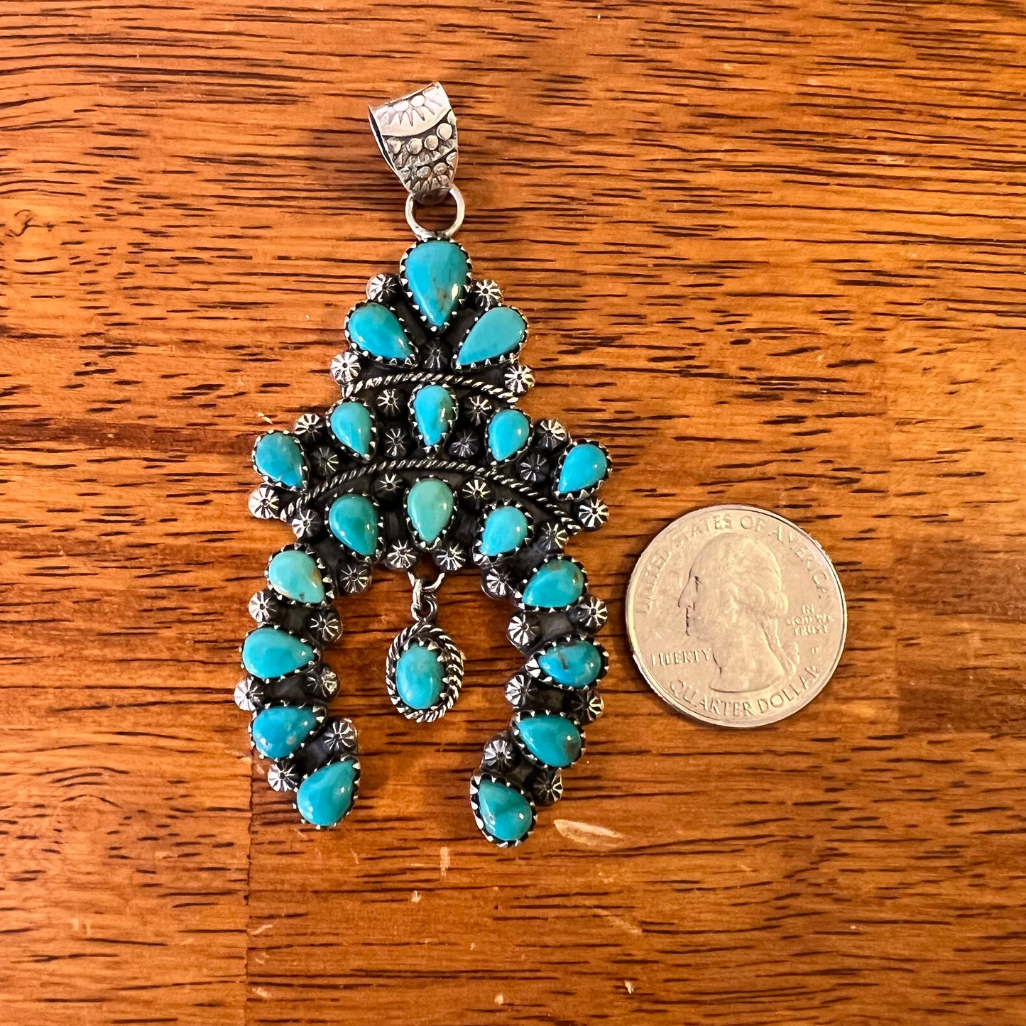 Kingman Turquoise Naja Pendant | Sterling Silver Cluster Statement