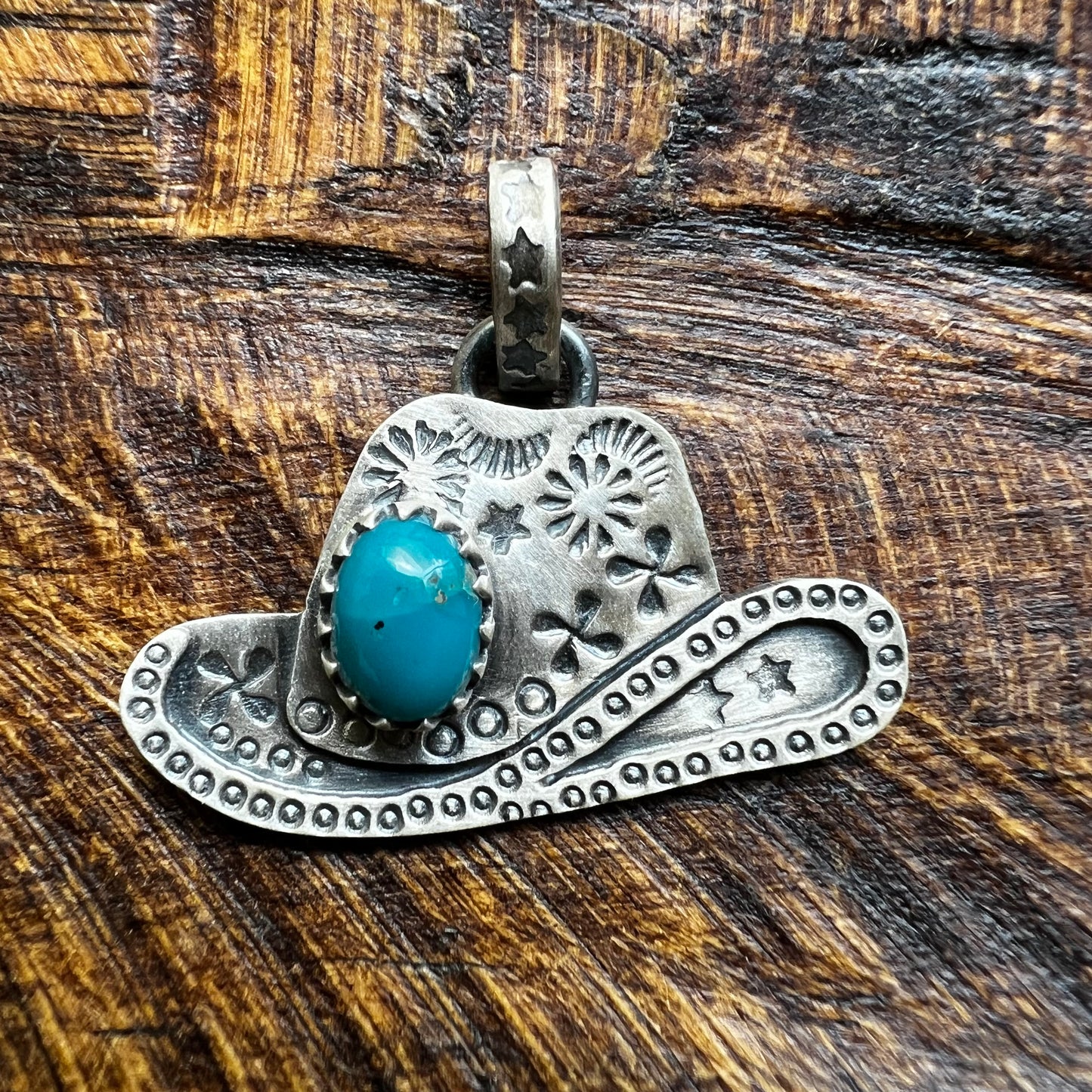 Sterling Silver Kingman Turquoise Cowboy Hat Pendant