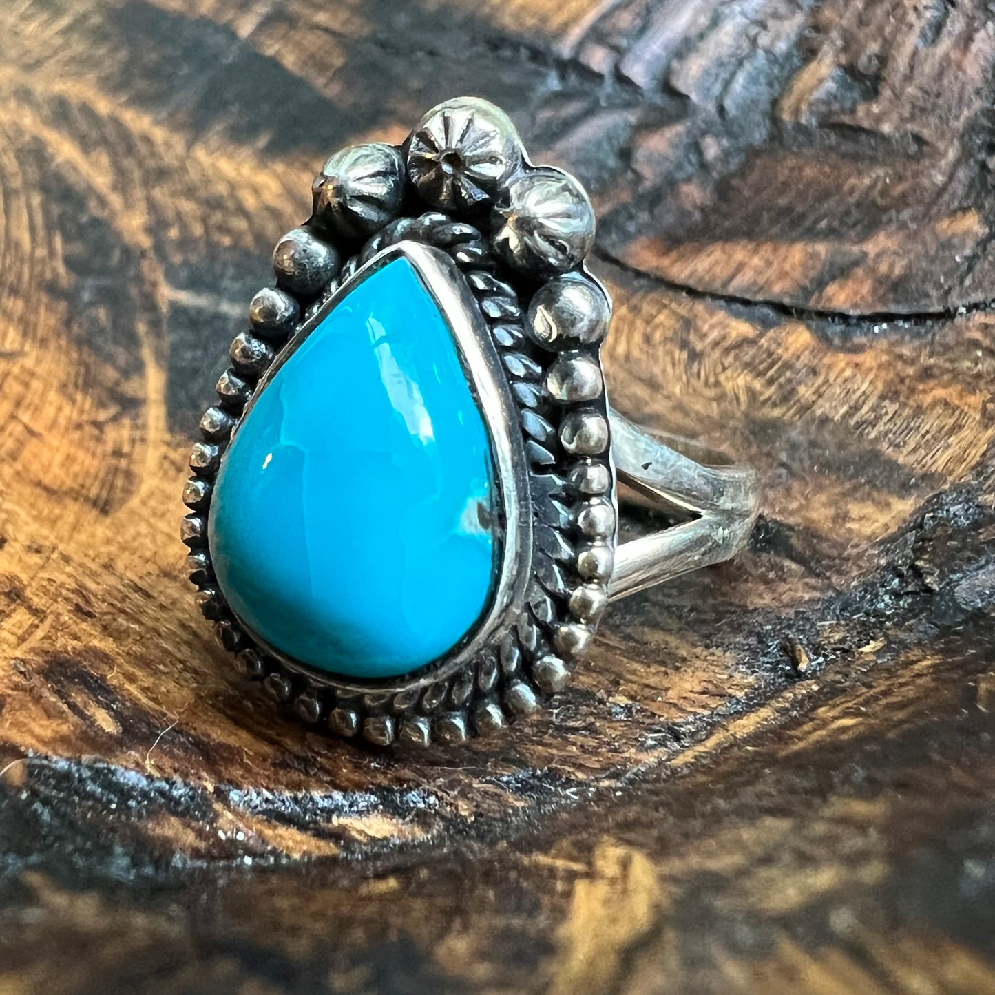 Sterling Silver Kingman Turquoise Teardrop Ring Size 8.5