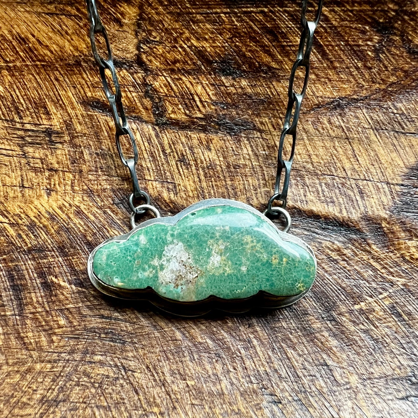 Tony Yazzie Navajo Kingman Turquoise Cloud Necklace Sterling Silver Handmade