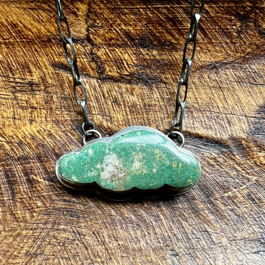 Tony Yazzie Navajo Kingman Turquoise Cloud Necklace Sterling Silver Handmade