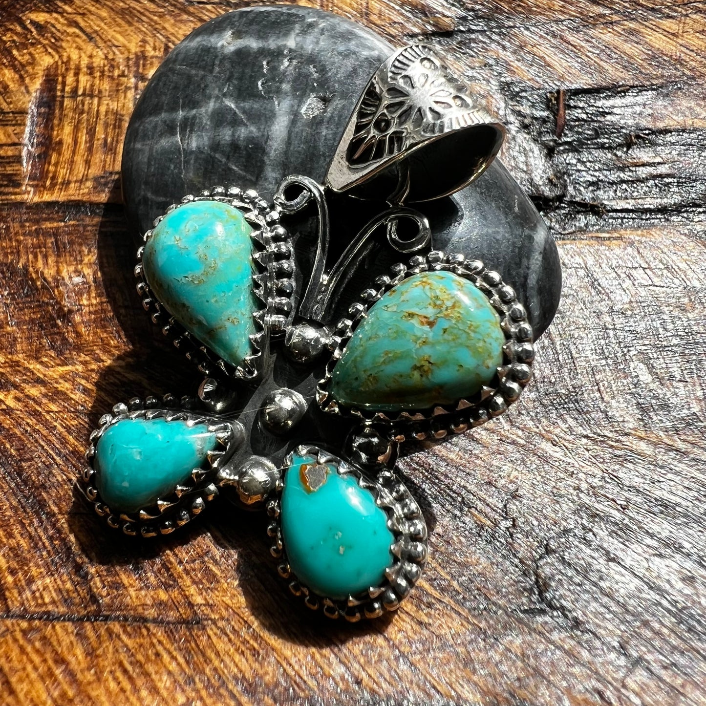 Kingman Turquoise Butterfly Pendant | Sterling Silver Southwestern