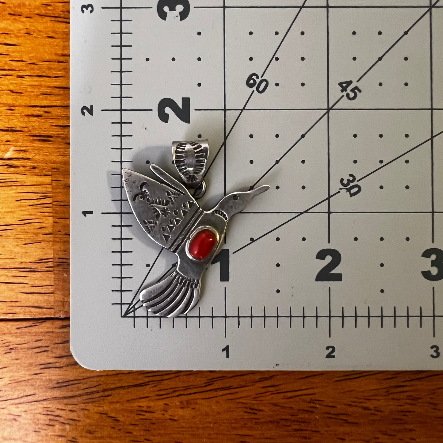 Sterling Silver & Italian Red Coral Hummingbird Pendant
