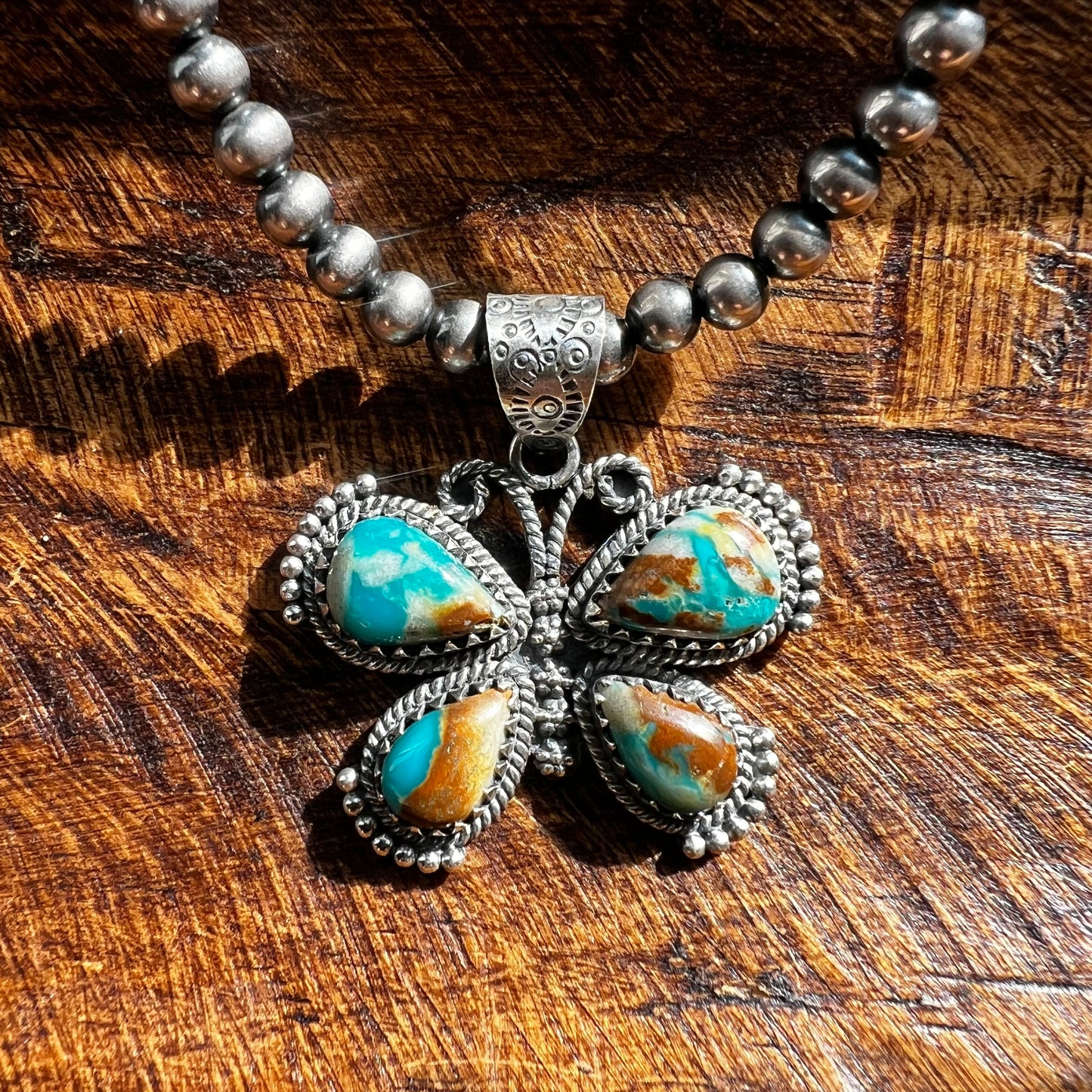 Ribbon Turquoise Statement Butterfly Pendant in Sterling Silver