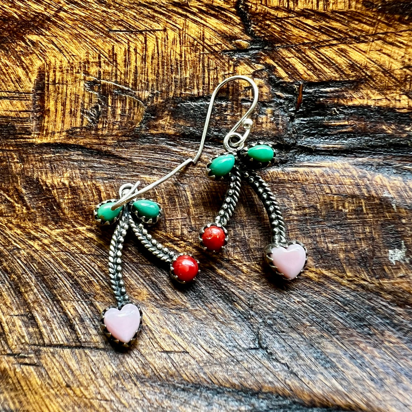 Kingman Turquoise, Queen Conch & Italian Coral Cherry Earrings