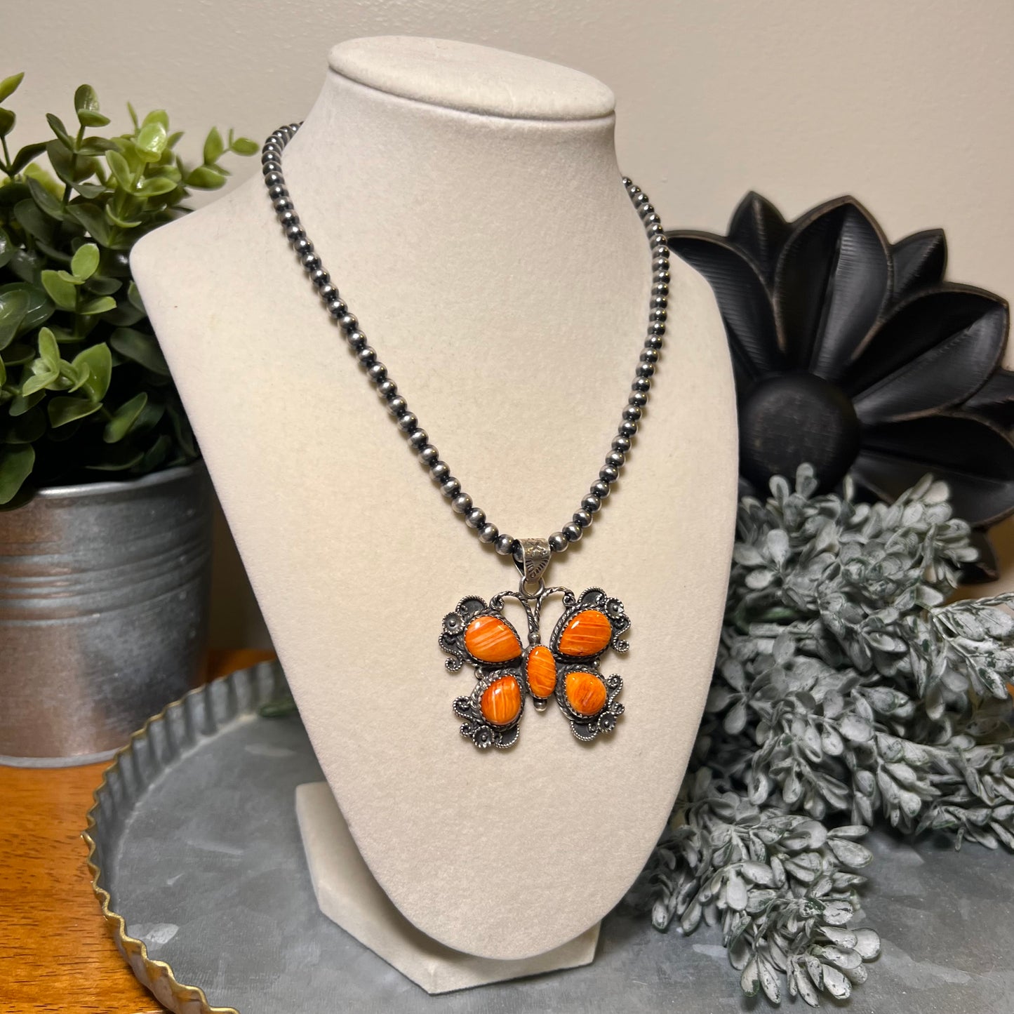 Large Spiny Oyster Butterfly Sterling Silver Pendant