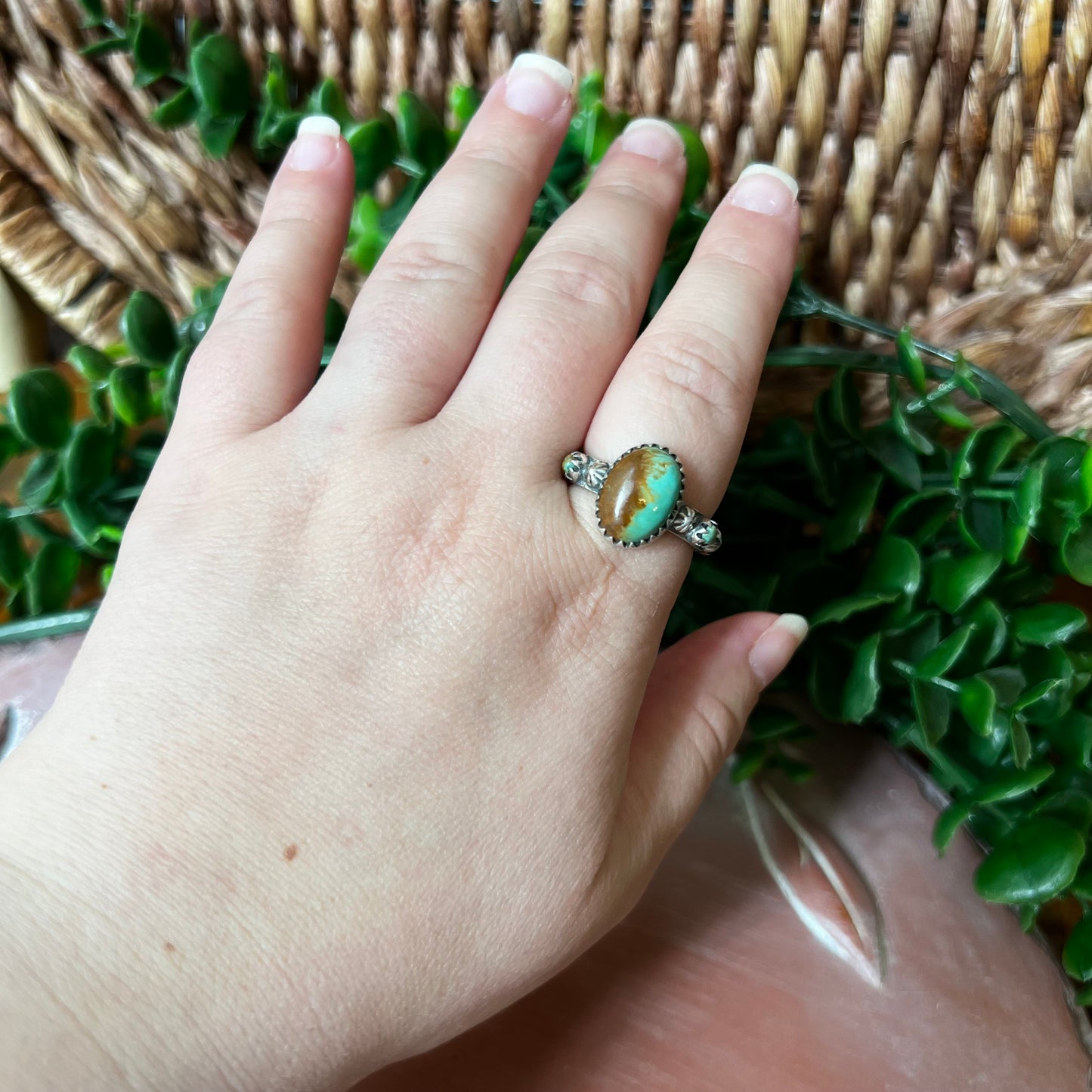 Sterling Silver & Kingman Turquoise Ring | Infinity Band | Size 10.5