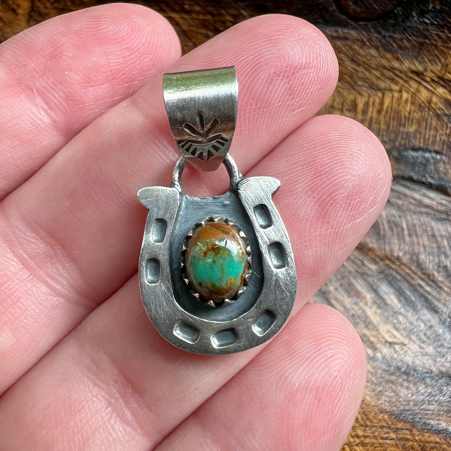 Kingman Turquoise Sterling Silver Horseshoe Pendant