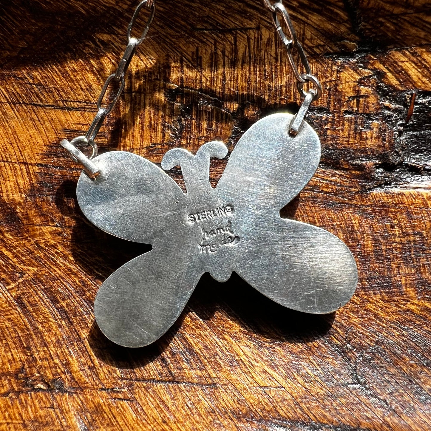 Multistone Butterfly Necklace – Kingman Turquoise, Spiny Oyster & Pink Conch Sterling Silver