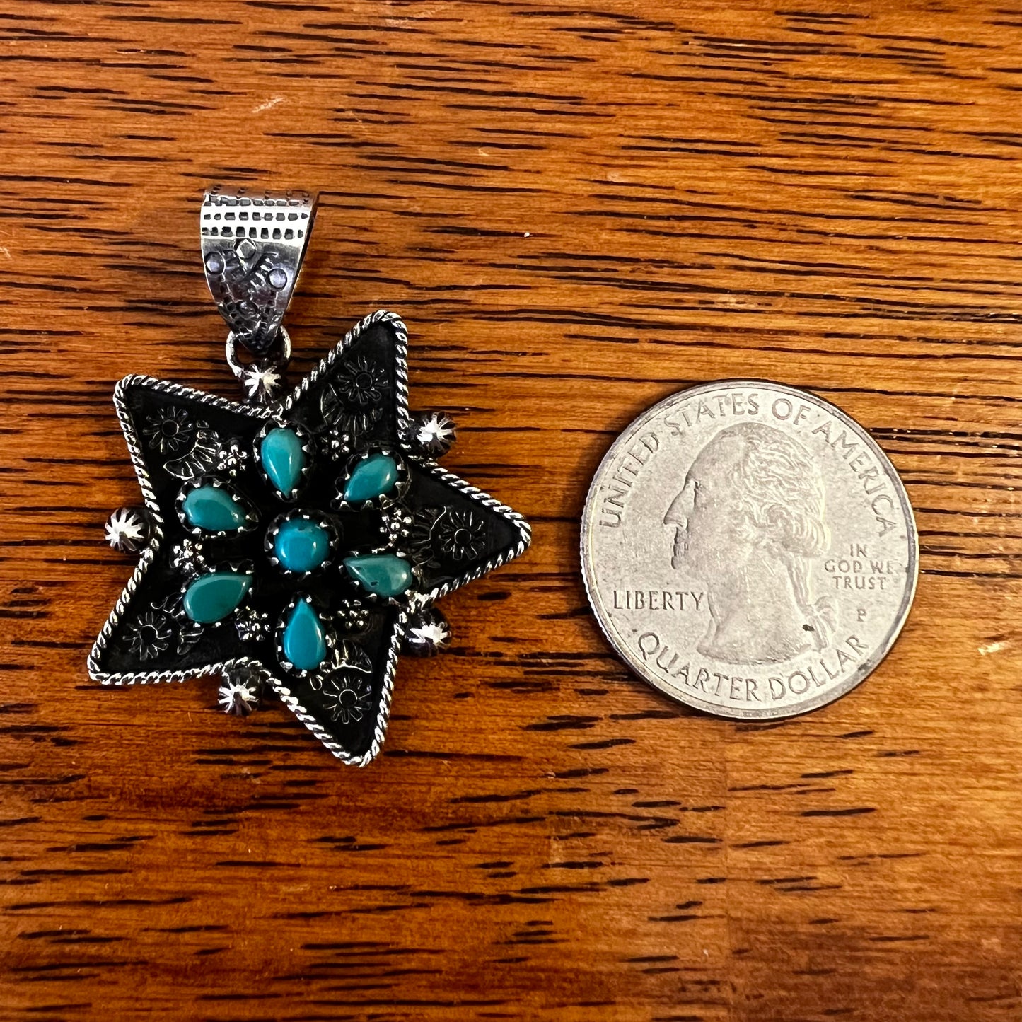 Kingman Turquoise Cluster Star Pendant – Sterling Silver