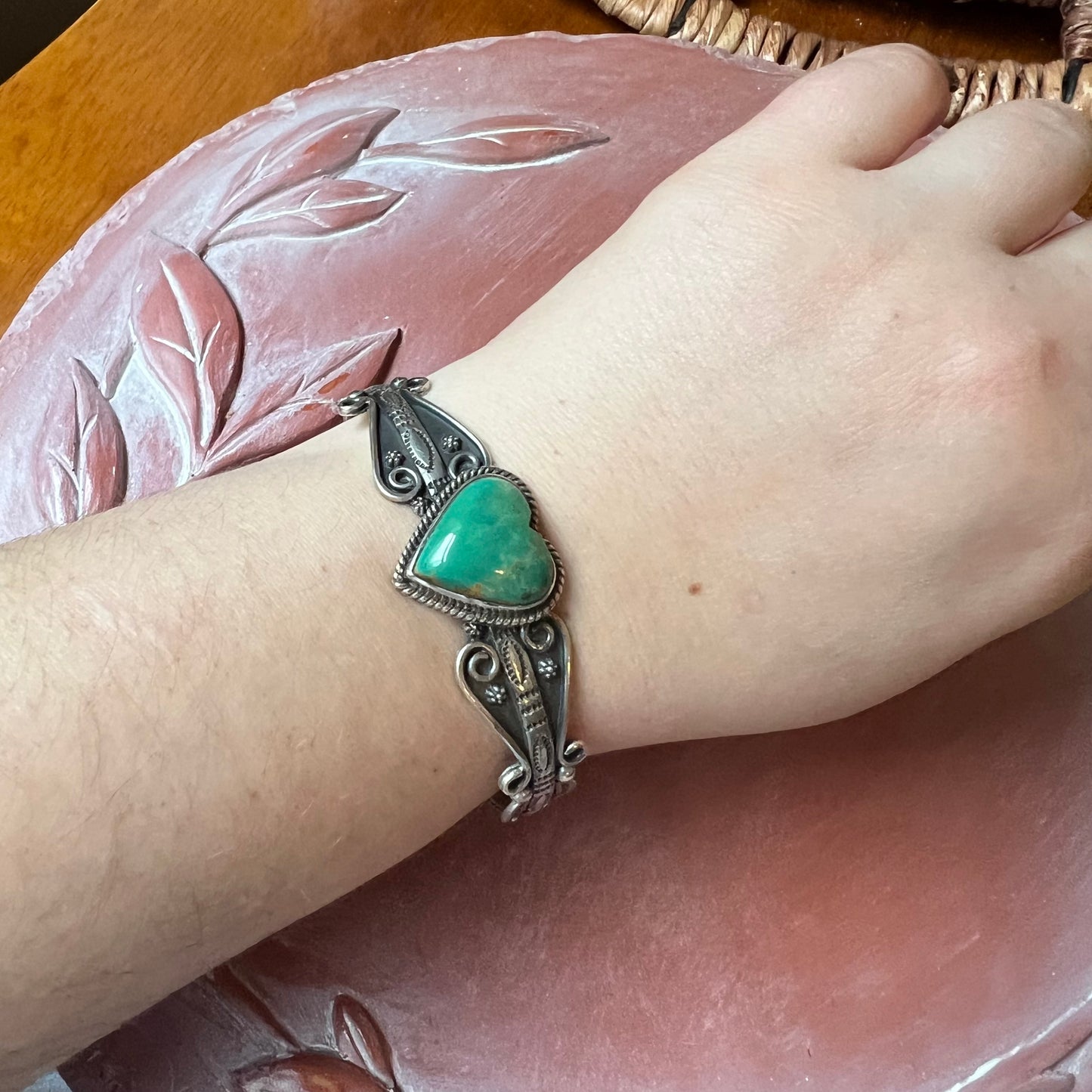Kingman Turquoise Heart Cuff Bracelet