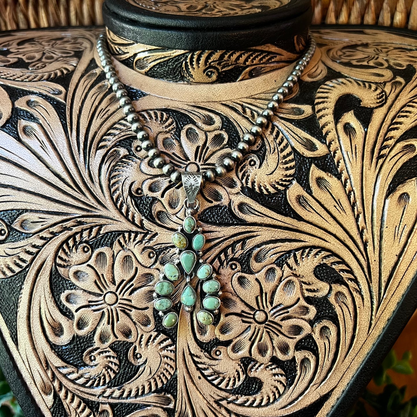 Kingman Turquoise Cluster Naja Pendant – Sterling Silver Southwestern