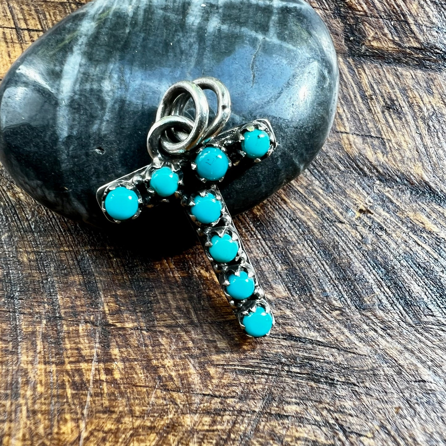 Kingman Turquoise Initial T Sterling Silver Pendant