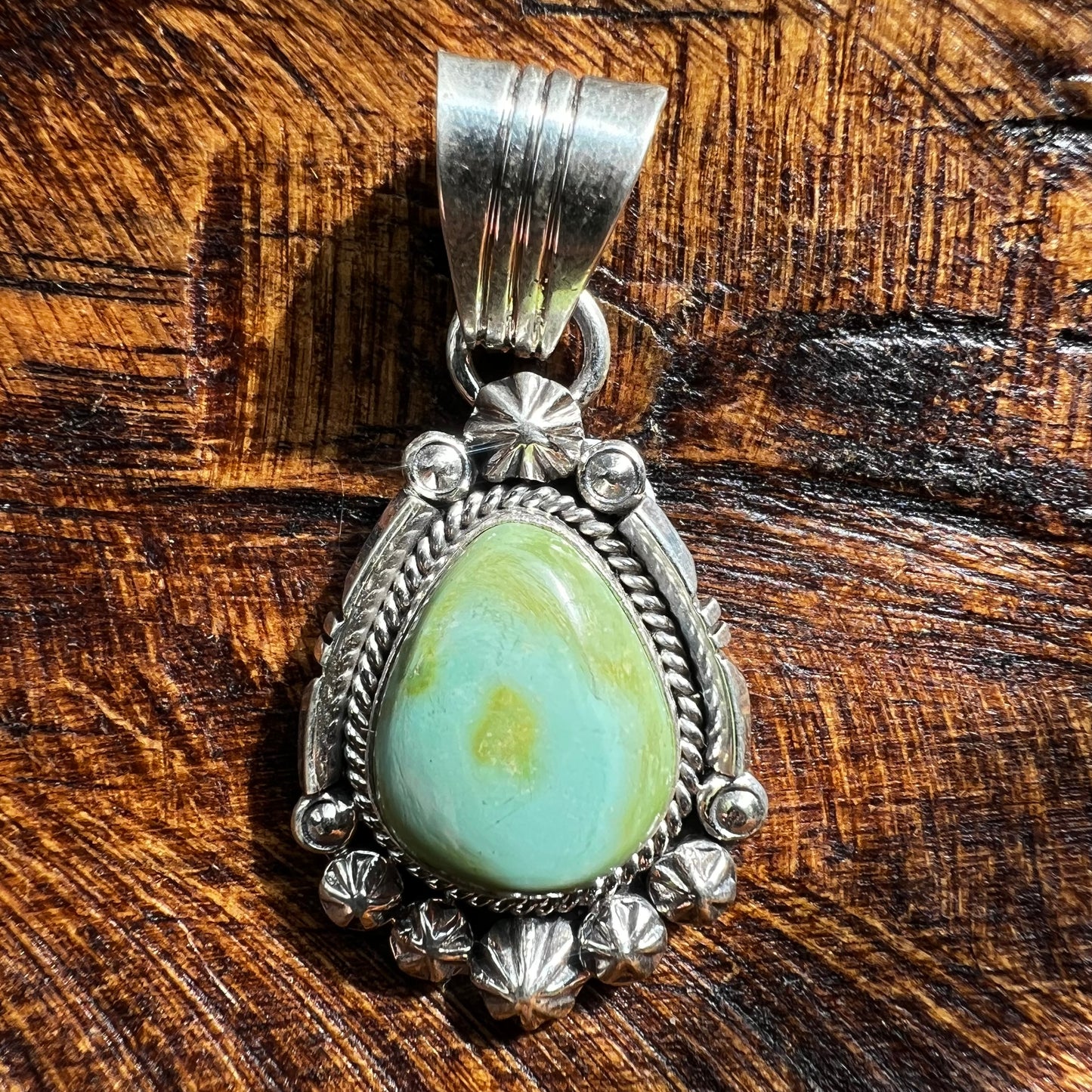 Native American Sonoran Gold Turquoise Sterling Silver Pendant by Marita Benally