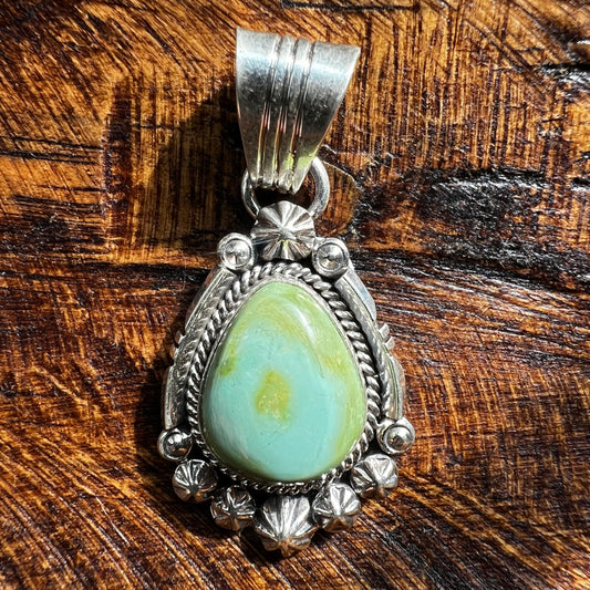 Native American Sonoran Gold Turquoise Sterling Silver Pendant by Marita Benally